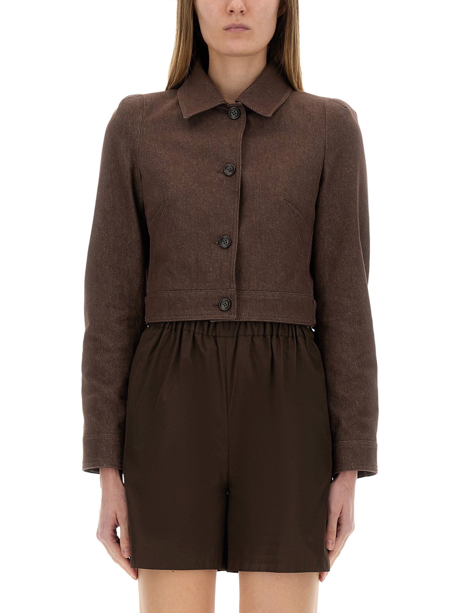 Max Mara Belted Jacket With Buttoned Cuffs And Epaulettes In Brown