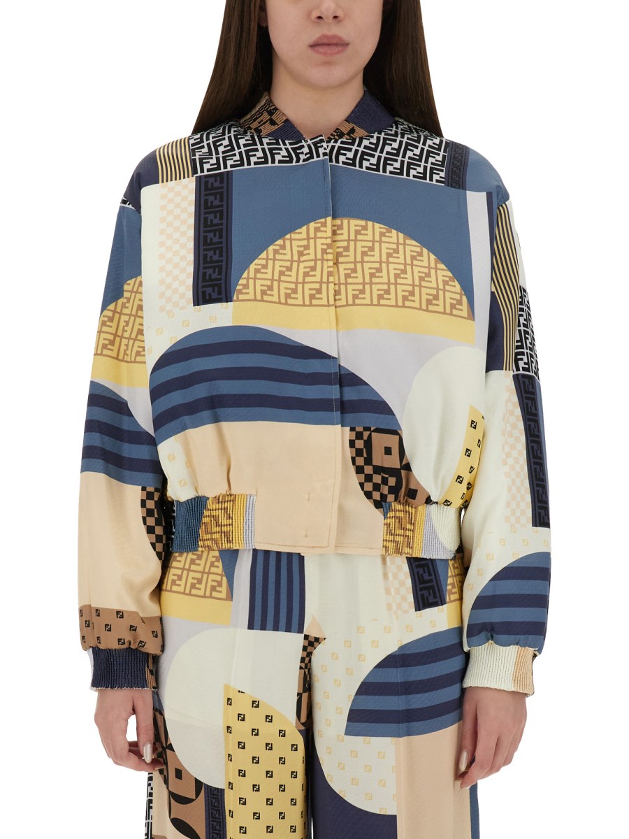 BOMBER IN SETA CON STAMPA PATCHWORK