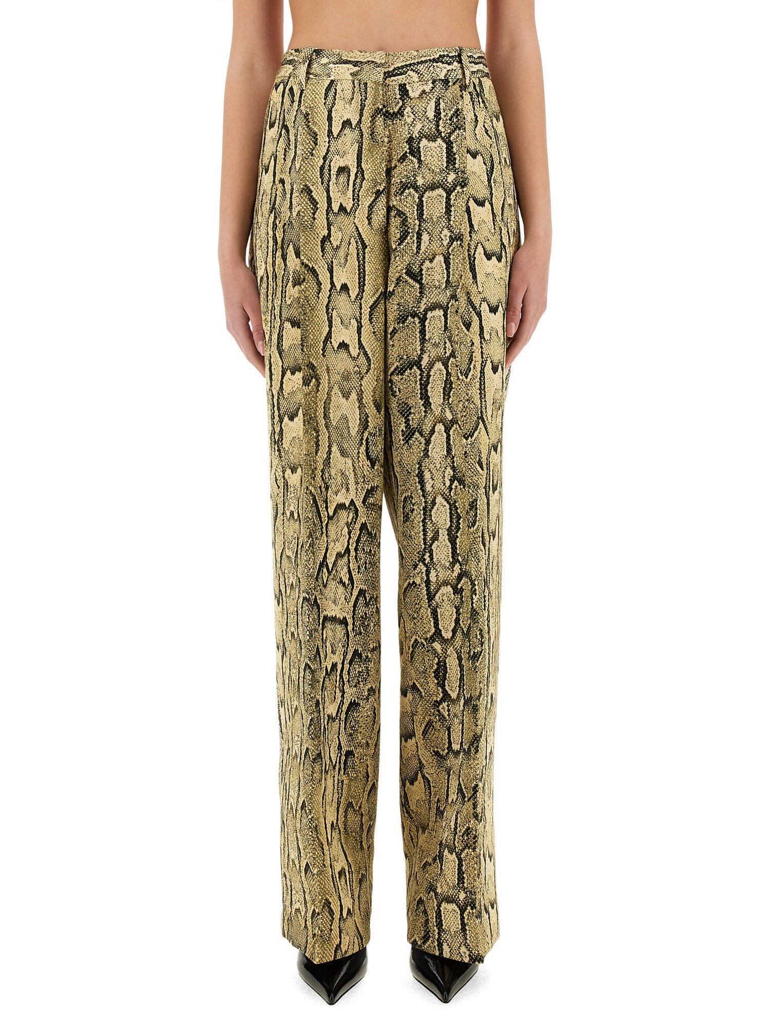 Dries Van Noten Wide Leg High Waist Animal Print Trousers In Animalier