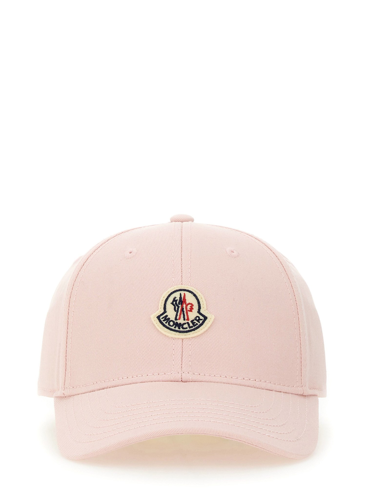 Moncler Pink Baseball Cap With Logo Patch In Cotton Woman In Pink