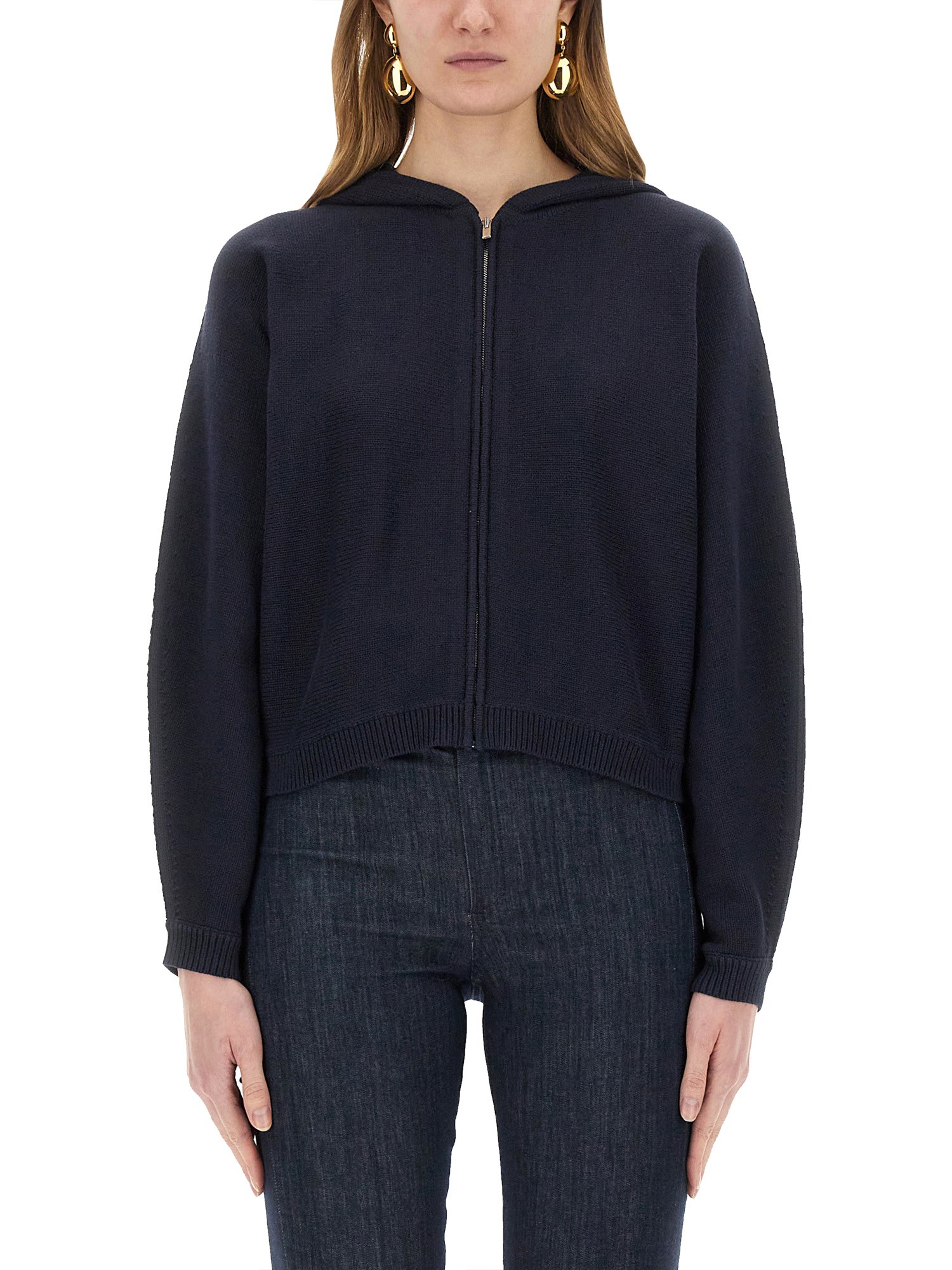 Theory Knit Sweatshirt With Zipper In Blue