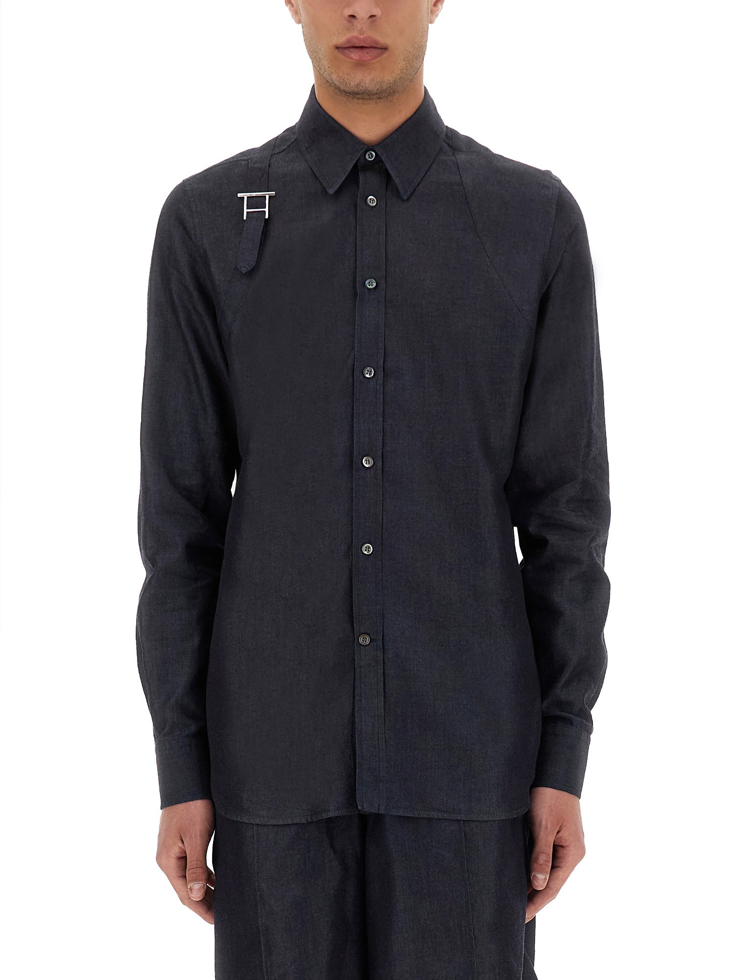 Alexander Mcqueen Harness Shirt With Unique T Buckle Detail In Black