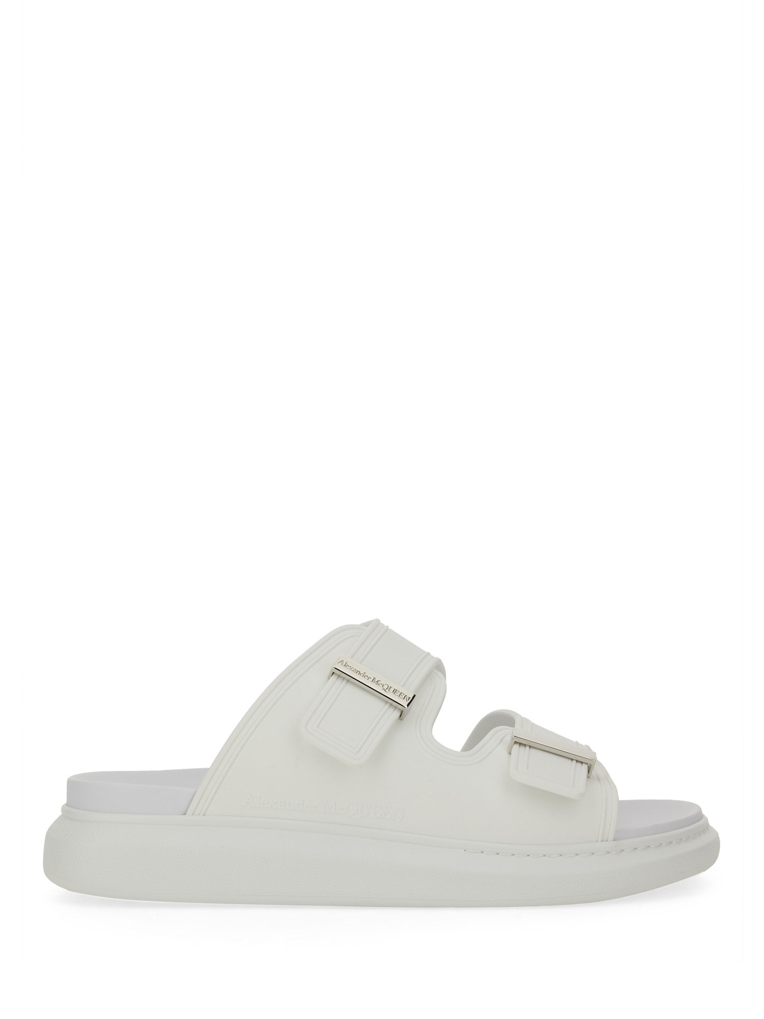Alexander Mcqueen Hybrid Double Buckle Sandal In Silver