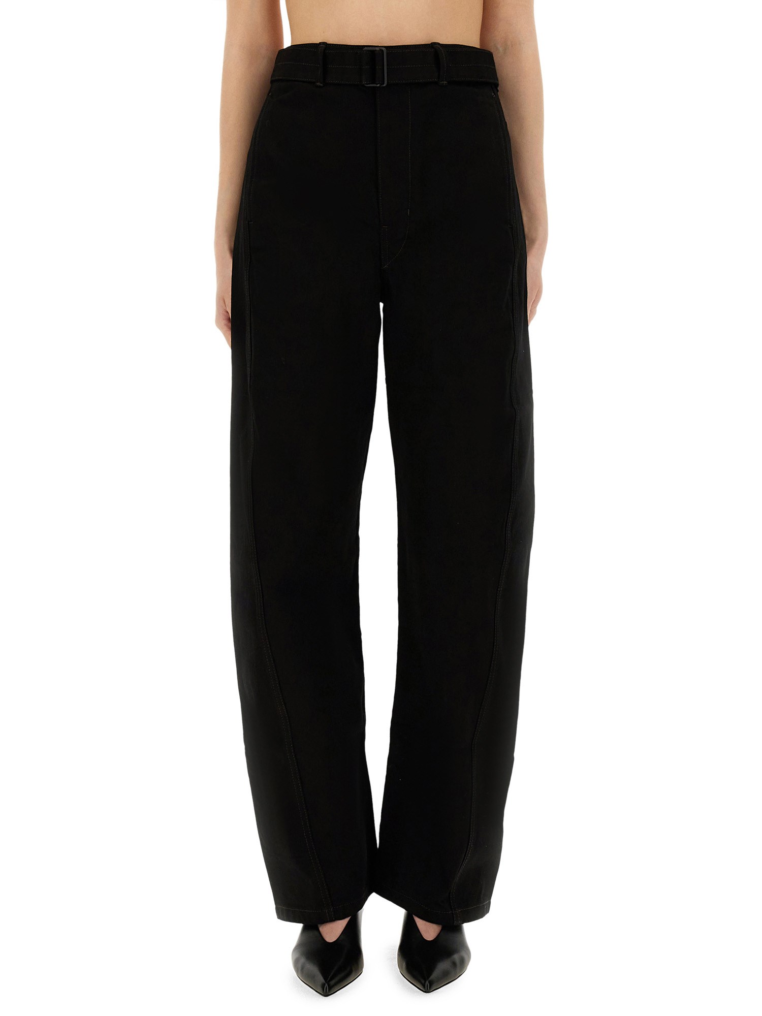 Lemaire Trousers With Twisted Belt And Wide Leg In Beige