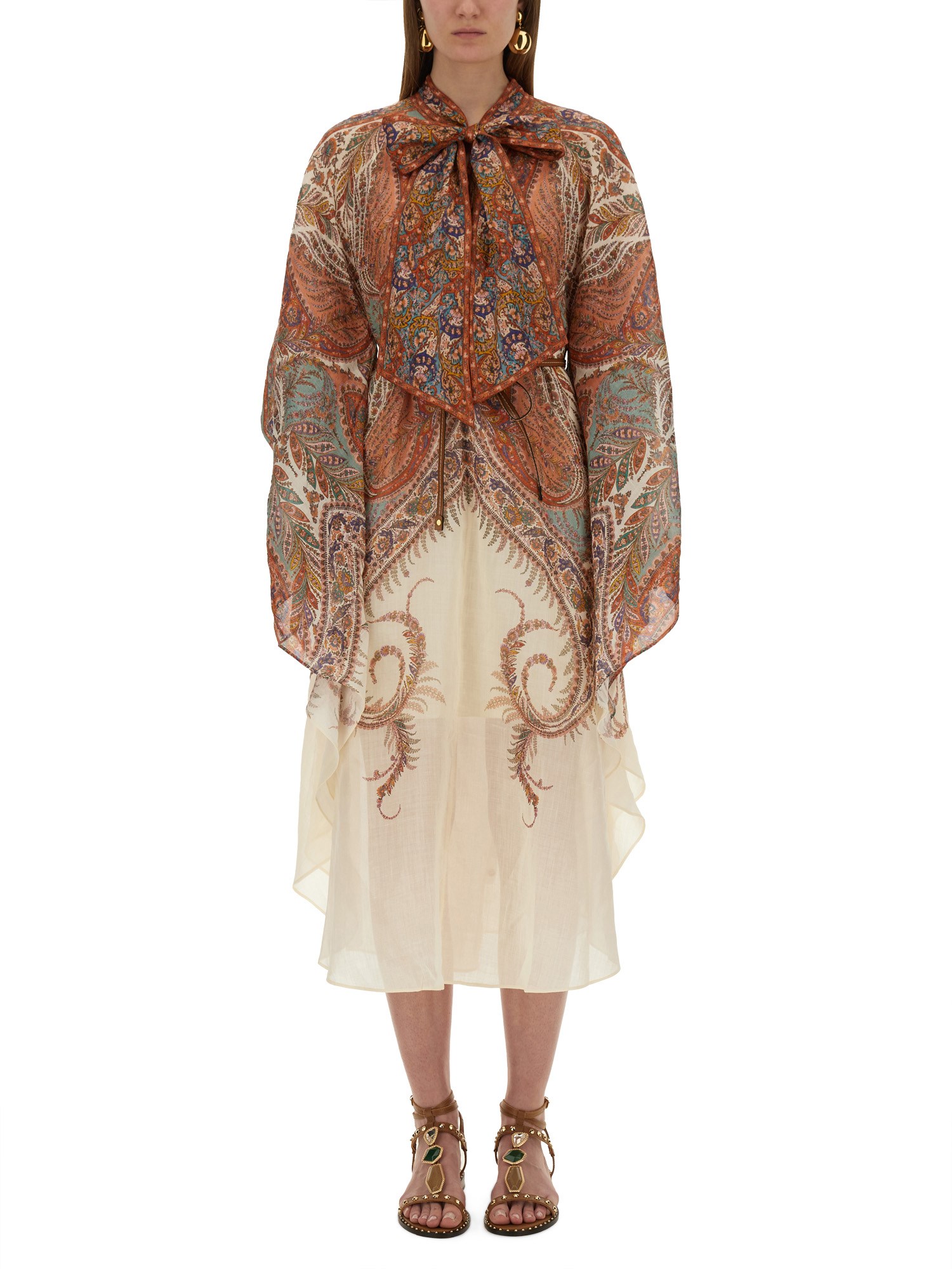 Zimmermann Womens Rhiannon Floral Woven Midi Dress Cream Paisley
