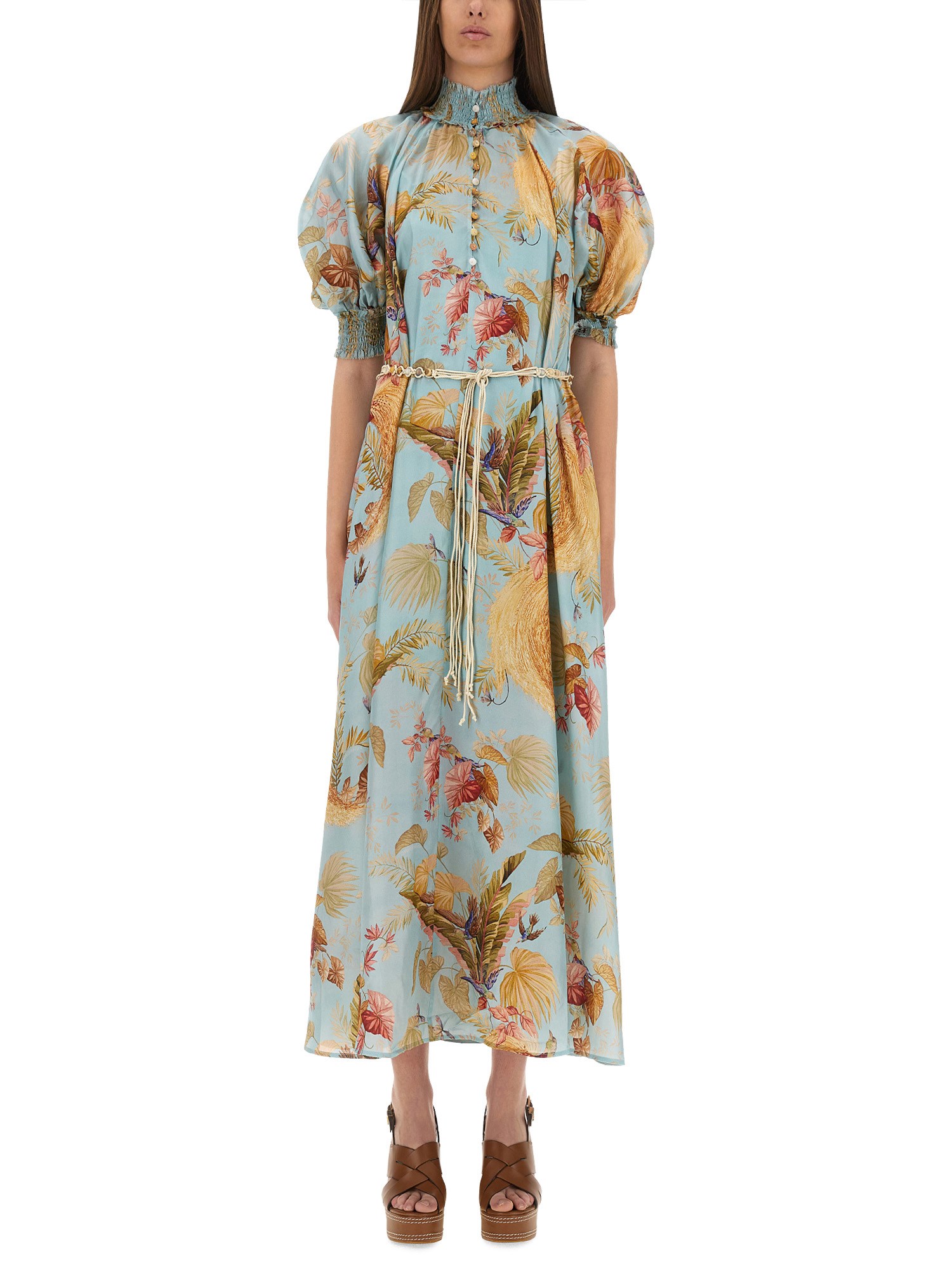 Zimmermann Women Aqua Palm Floral Habotai Silk Ascension Maxi Dress In Blue