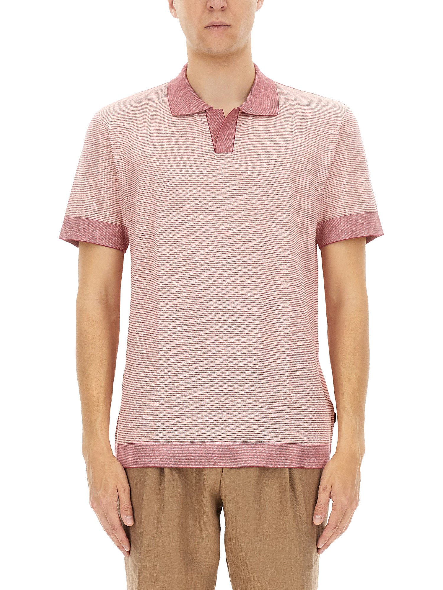 BOSS CAMEL POLO SHIRT IN COTTON, LINEN AND SILK 