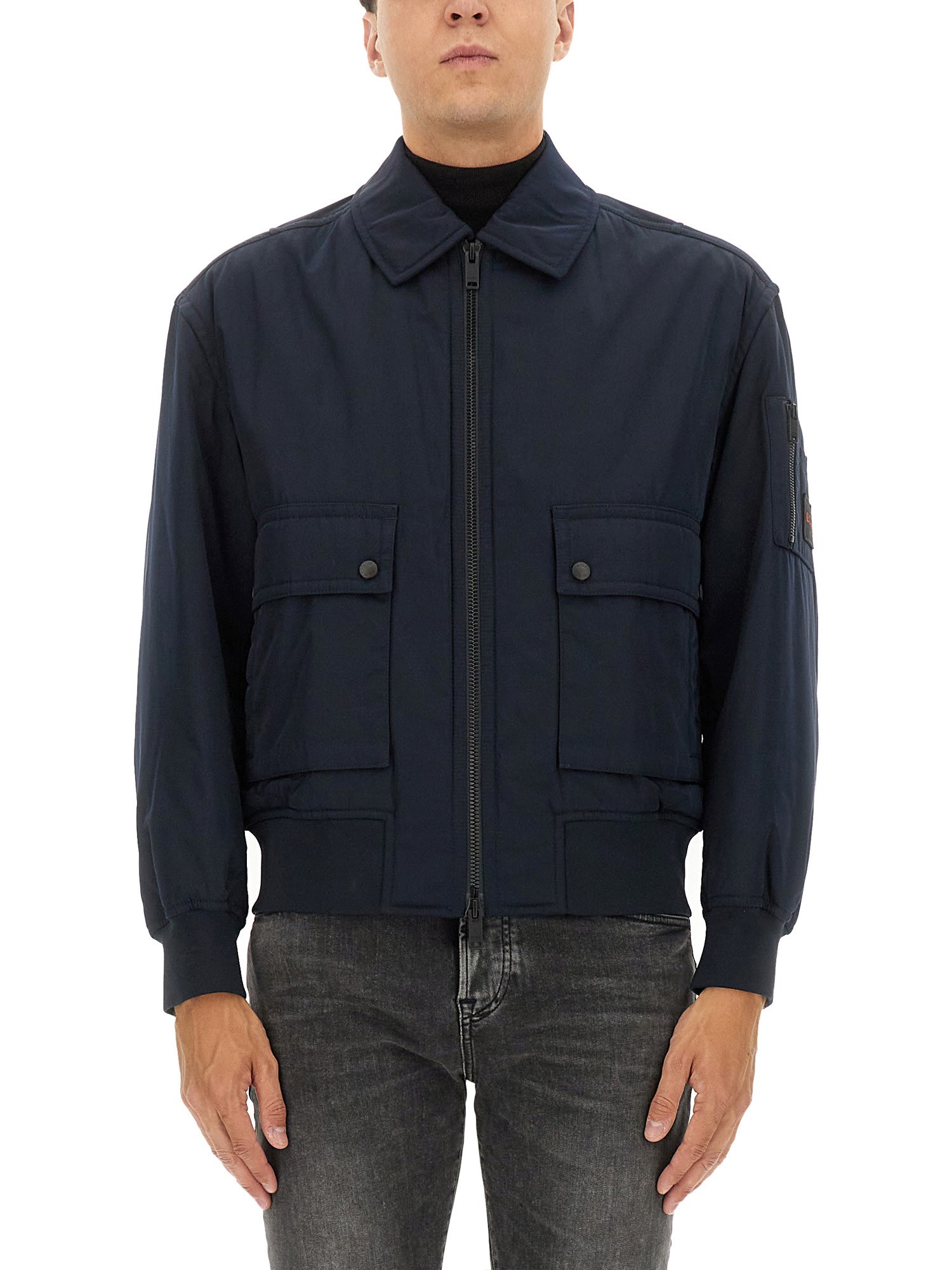 Hugo Boss Boss Bomber Jacket With Removable Lining In Blue