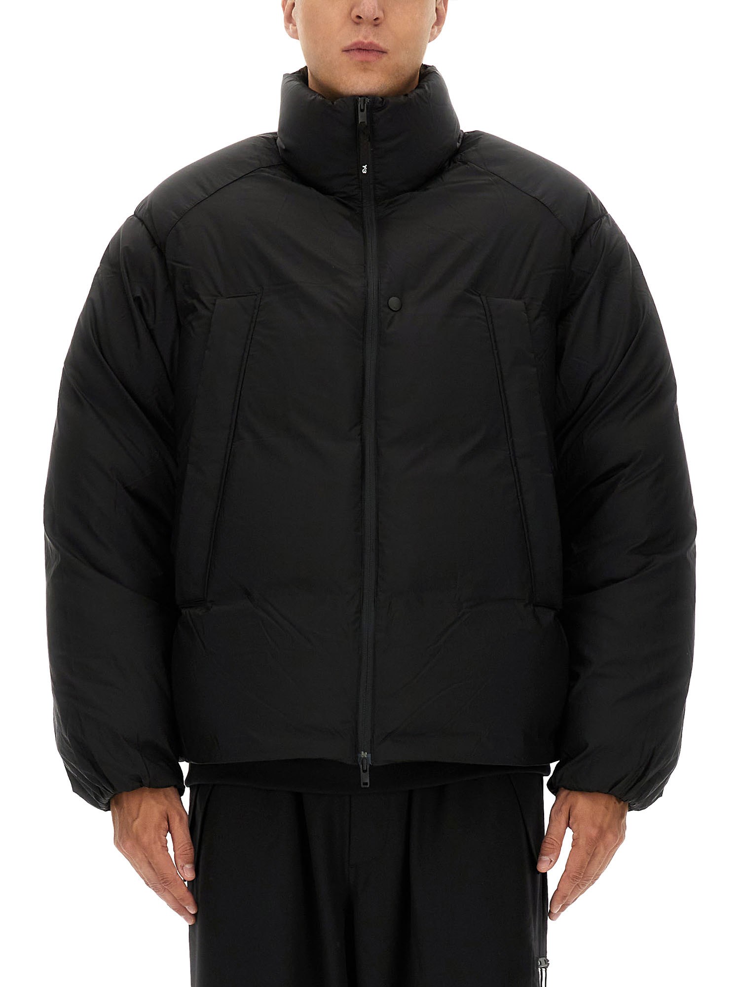 Y-3 Quilted Black Padded Jacket With Oversized Silhouette In Black