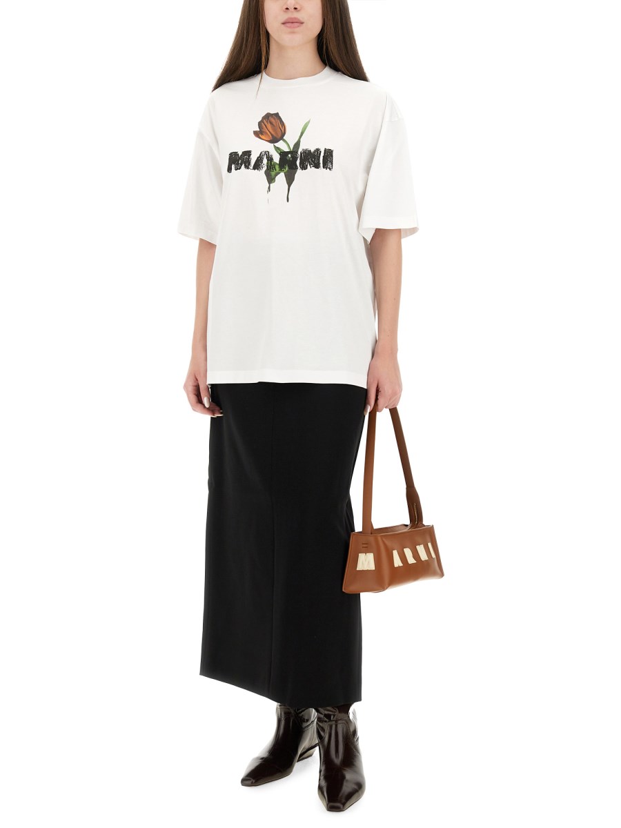 T-SHIRT IN COTONE BIANCO CON STAMPA TULIPANI