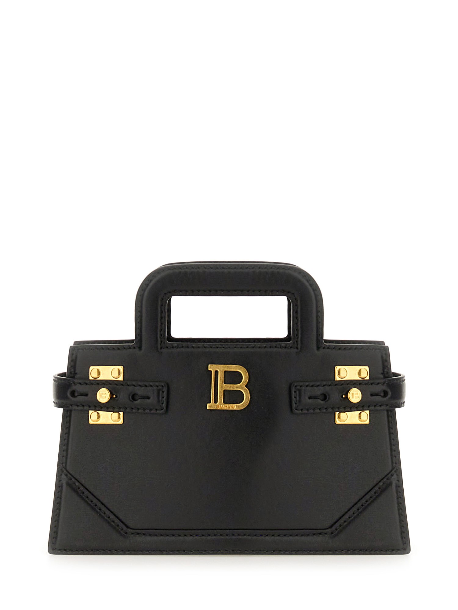 Balmain Structured Small B-buzz Handbag In Calf Leather In Black