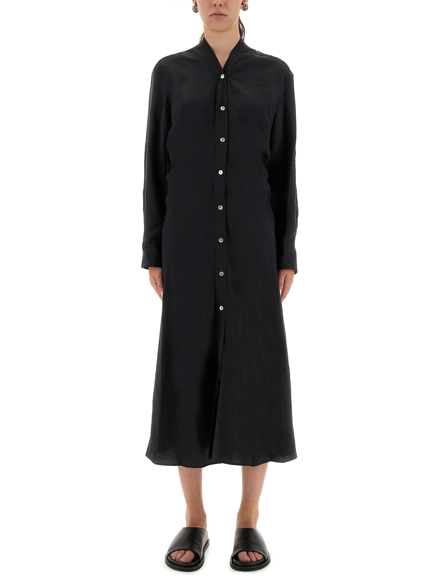 Studio Nicholson Long Sleeve Midi Length Dress In Blue