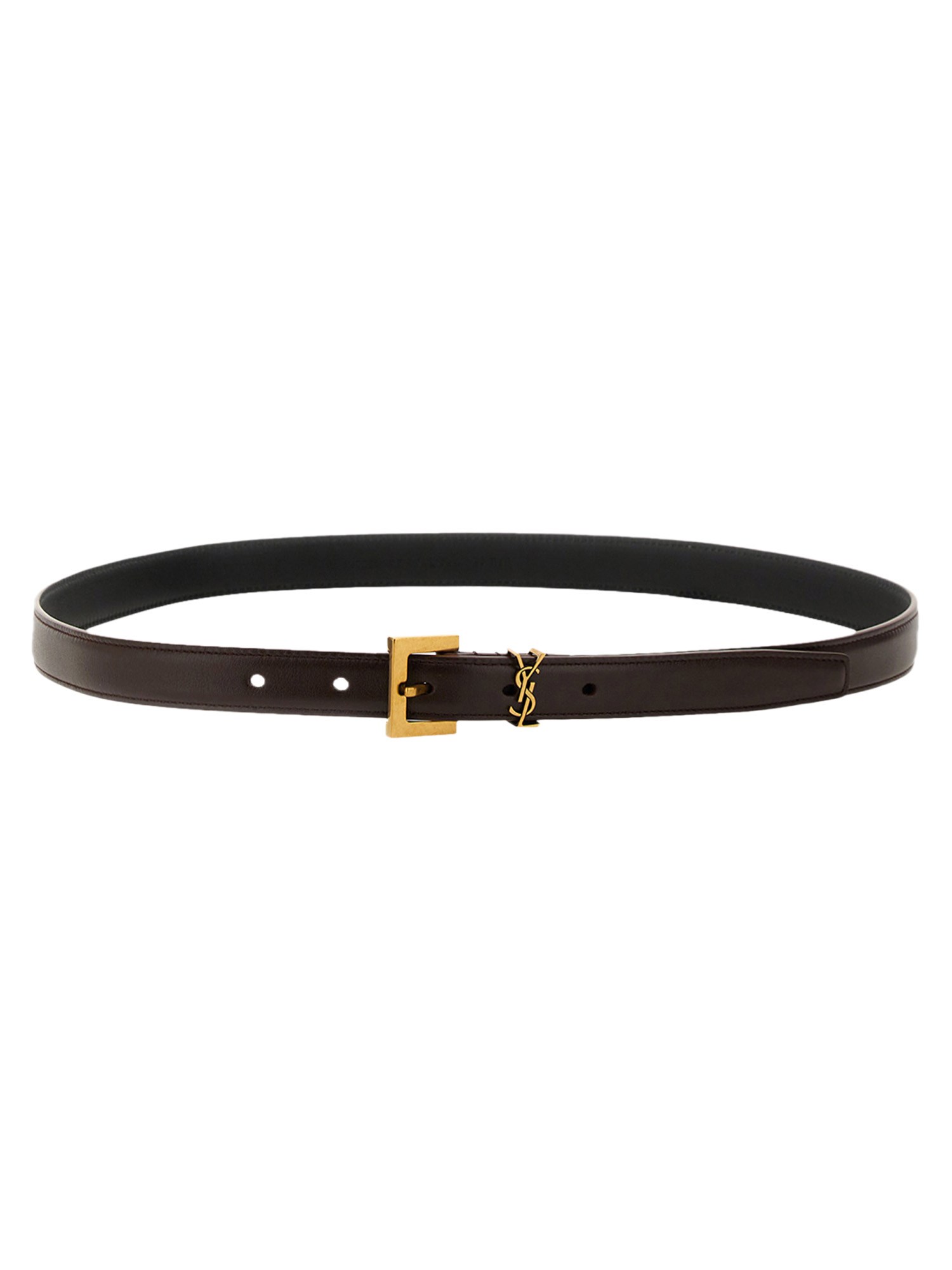 Saint Laurent Thin "cassandras" Belt In Brown