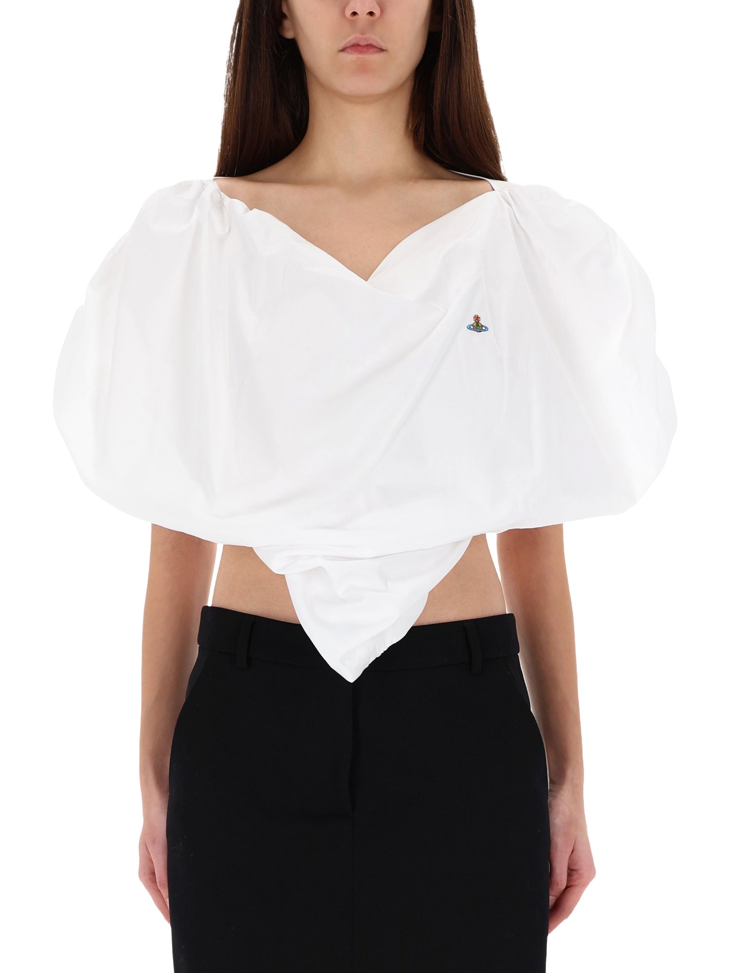Vivienne Westwood Heart-shaped Crop Top With V-neckline And Embroidered Orb Logo In White