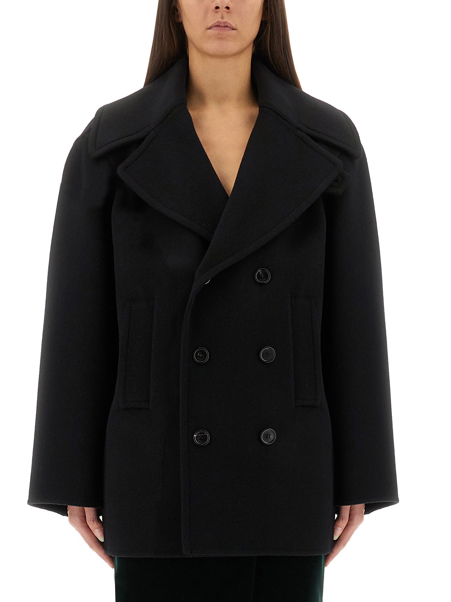 Saint Laurent Cassandre Double-breasted Wool Gabardine Blazer In Black