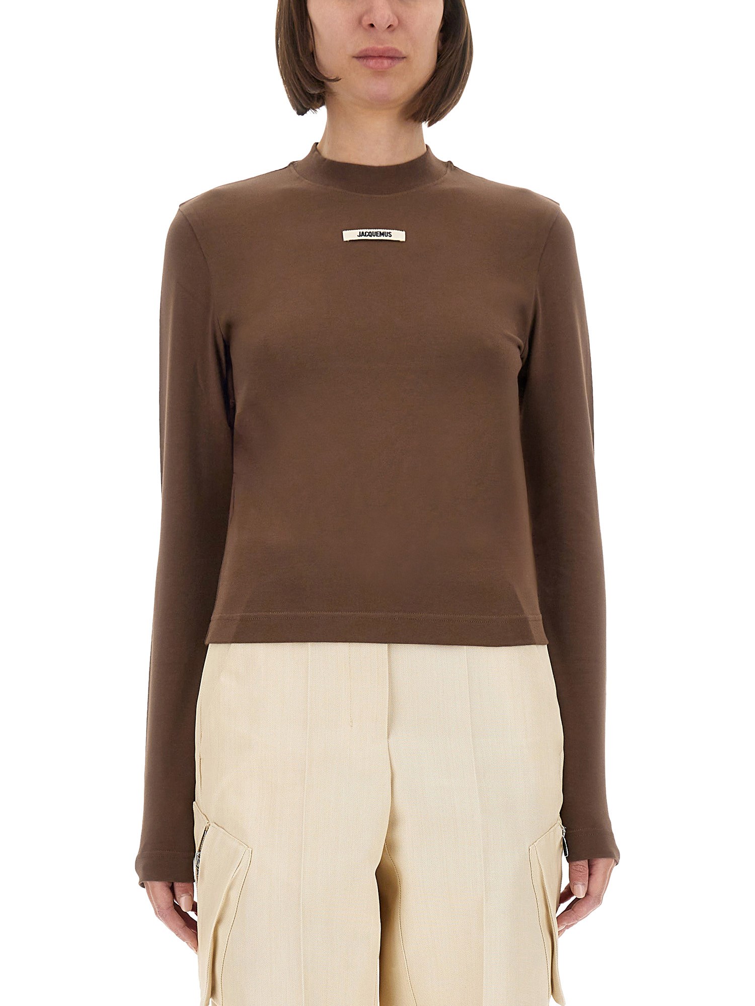 Jacquemus The Grosgrain Long-sleeved Shirt In Brown