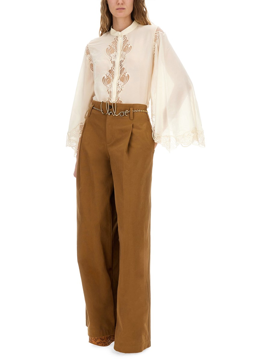 BLUSA FLUIDA IN GEORGETTE DI SETA E PIZZO
