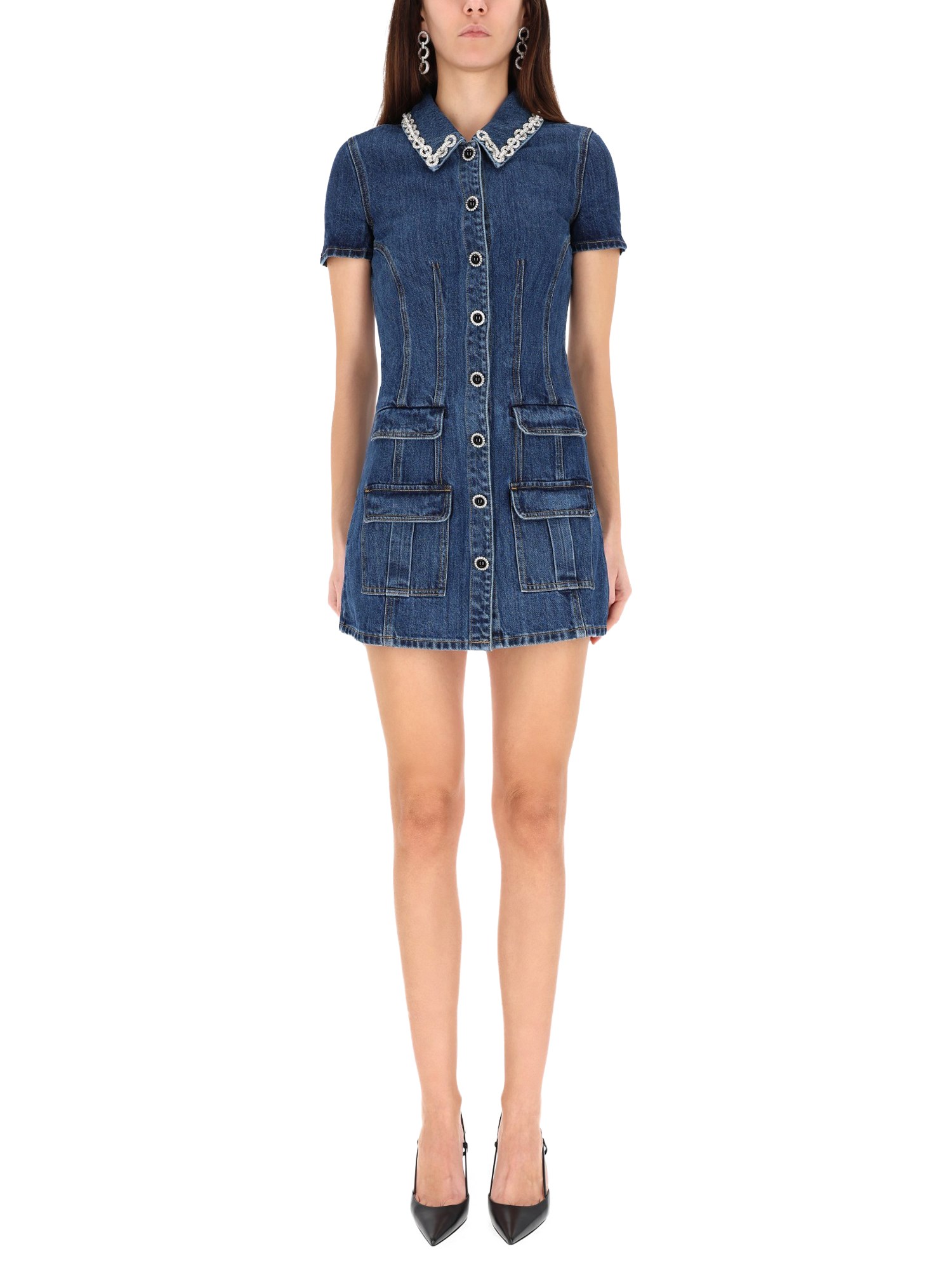 Self-portrait "denim Crystal" Mini Dress In Blue