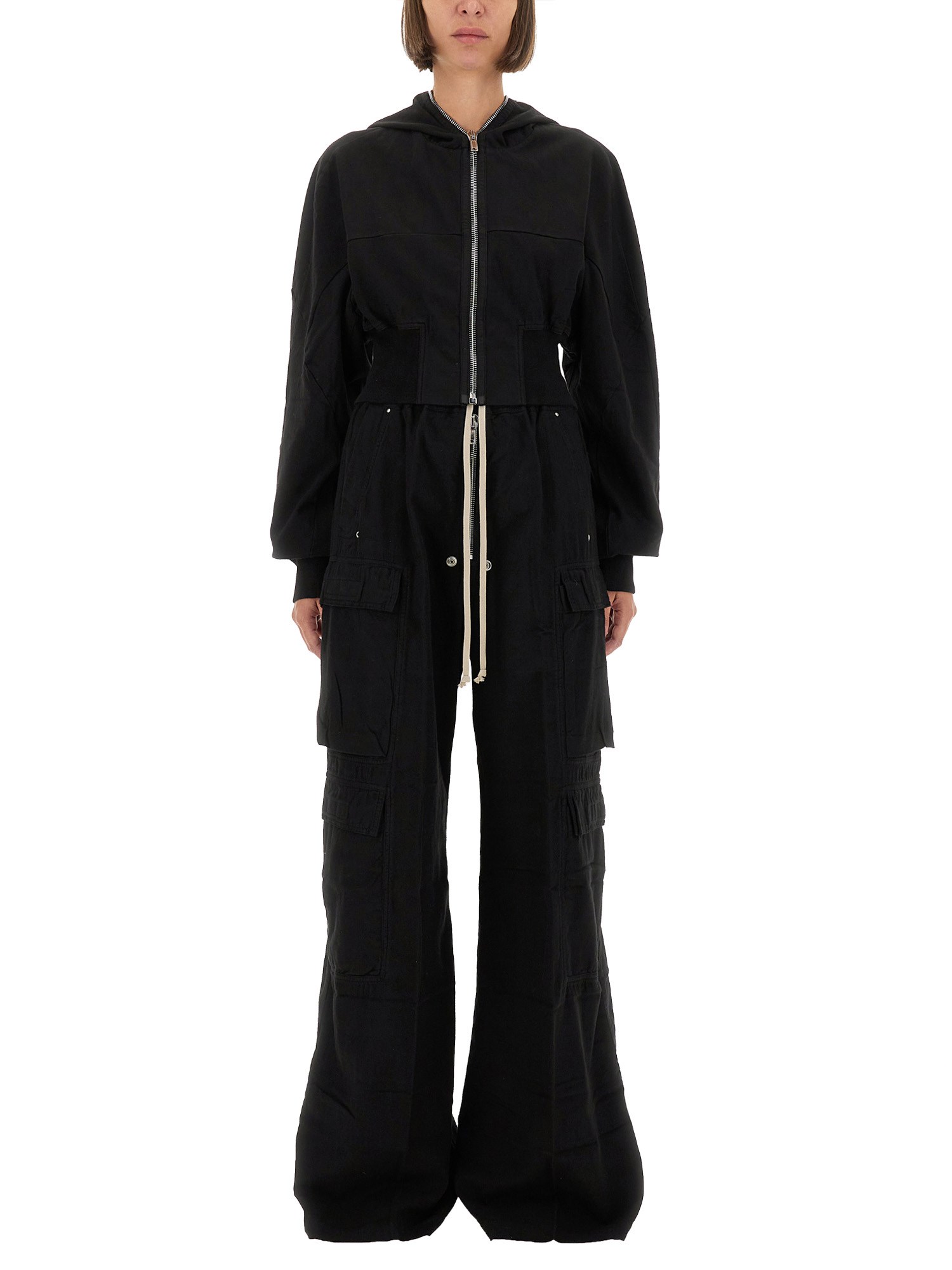 Rick Owens Drkshdw Utility Dress With Cargo Pockets And Hood In Black