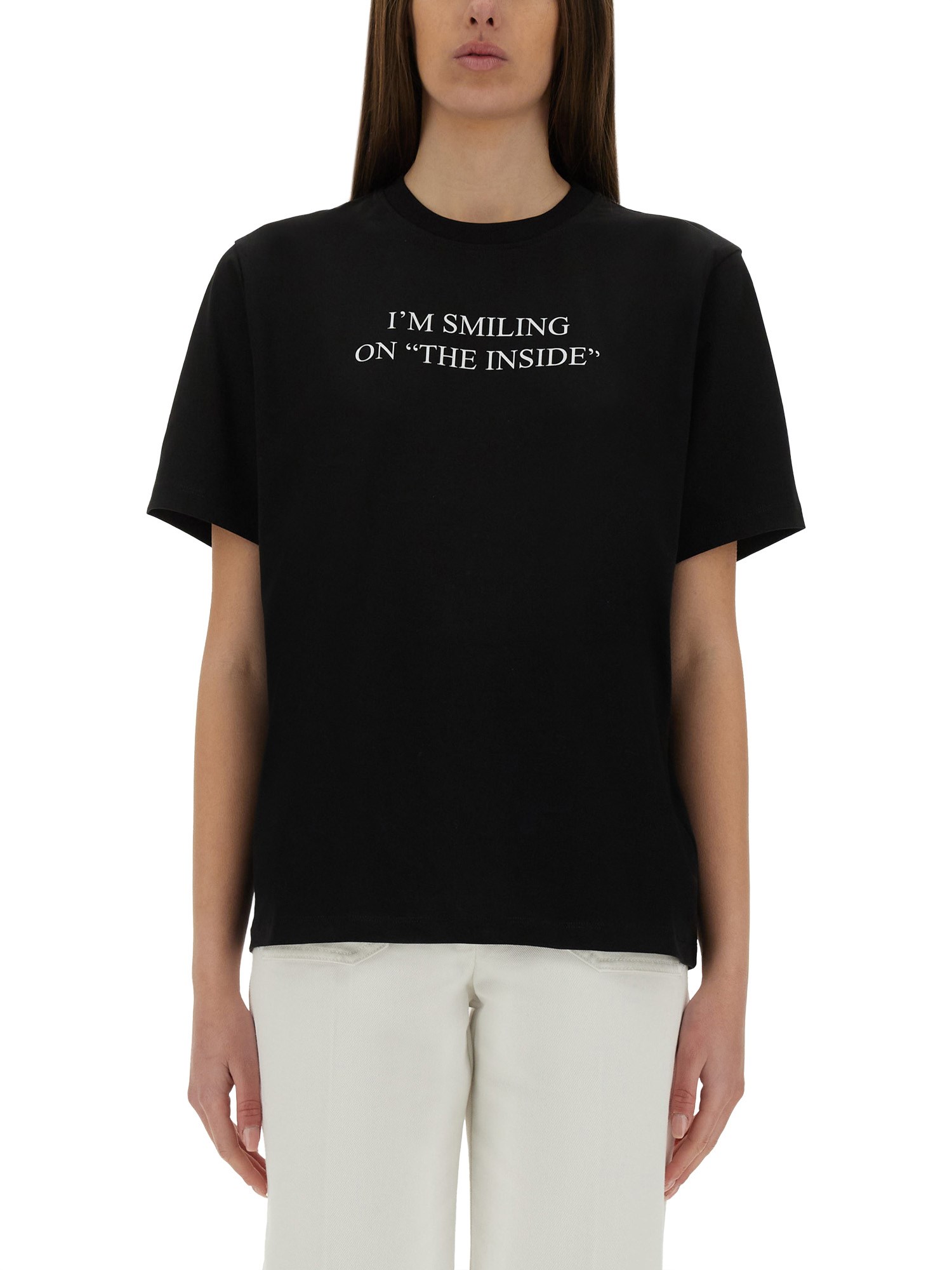 Victoria Beckham Womens Black Text-print Organic-cotton T-shirt