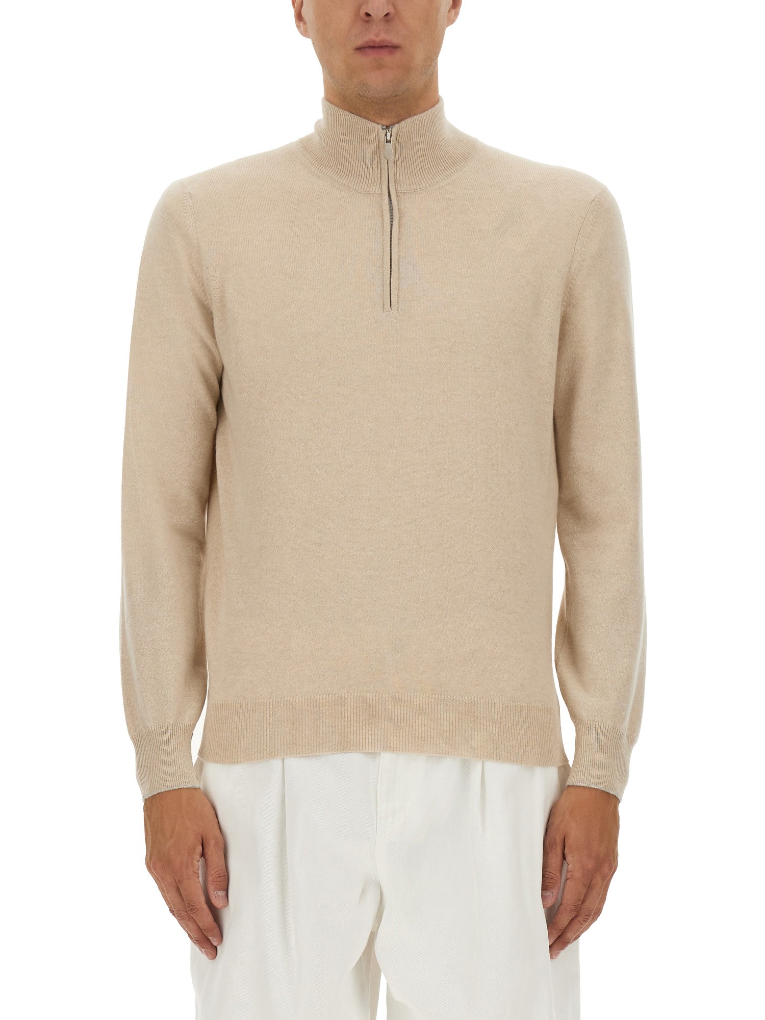Brunello Cucinelli Half Zip Cashmere Turtleneck Sweater In Brown