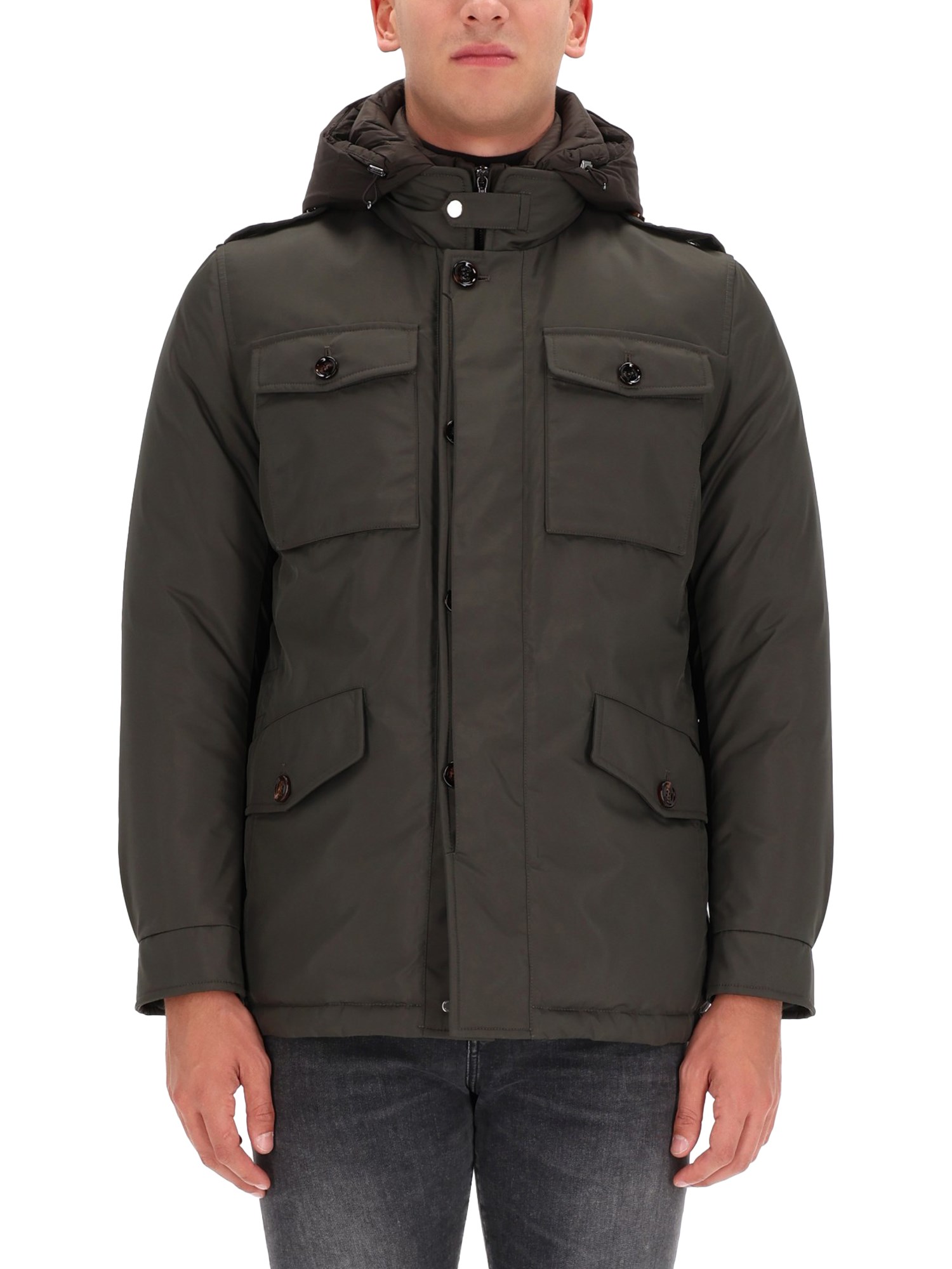 Moorer Versatile Hooded Long Sleeve Coat In Green
