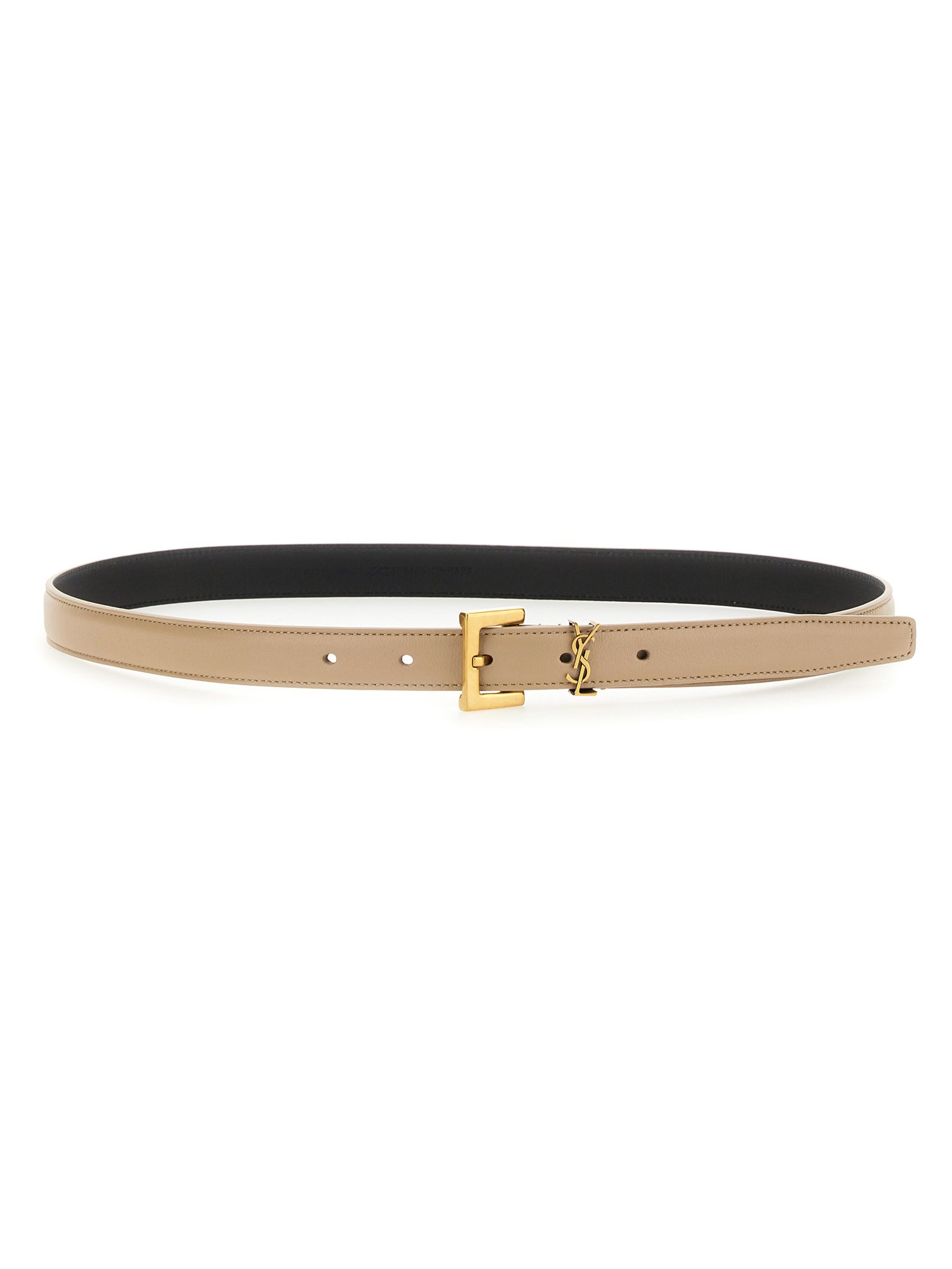 Saint Laurent Thin "cassandras" Belt In Sand