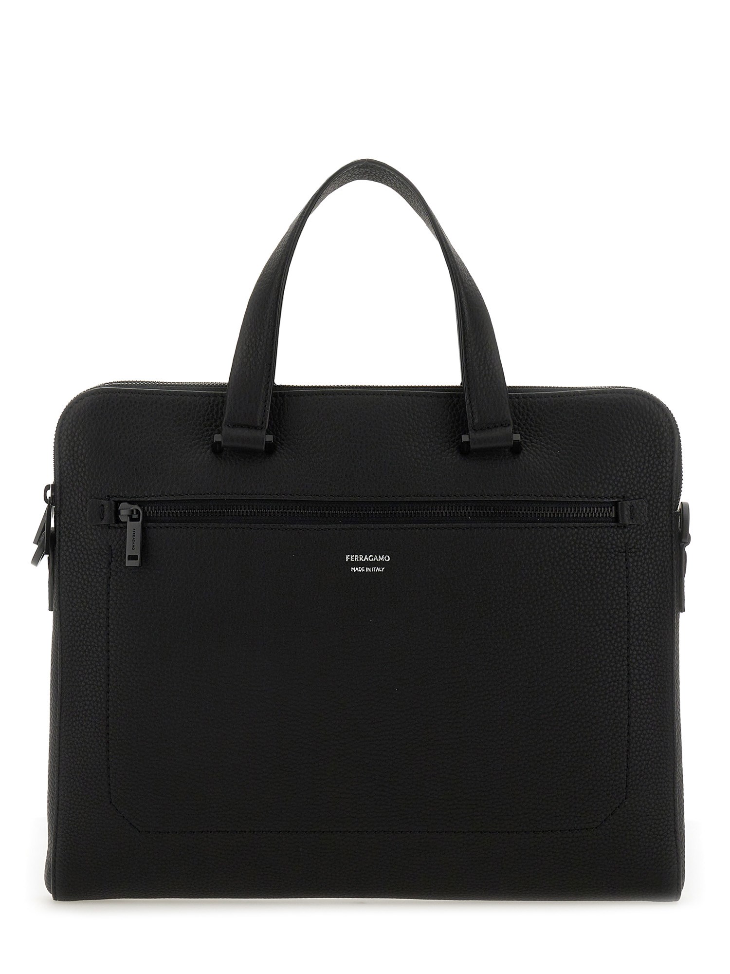 Ferragamo Structured Leather Business Bag In Black
