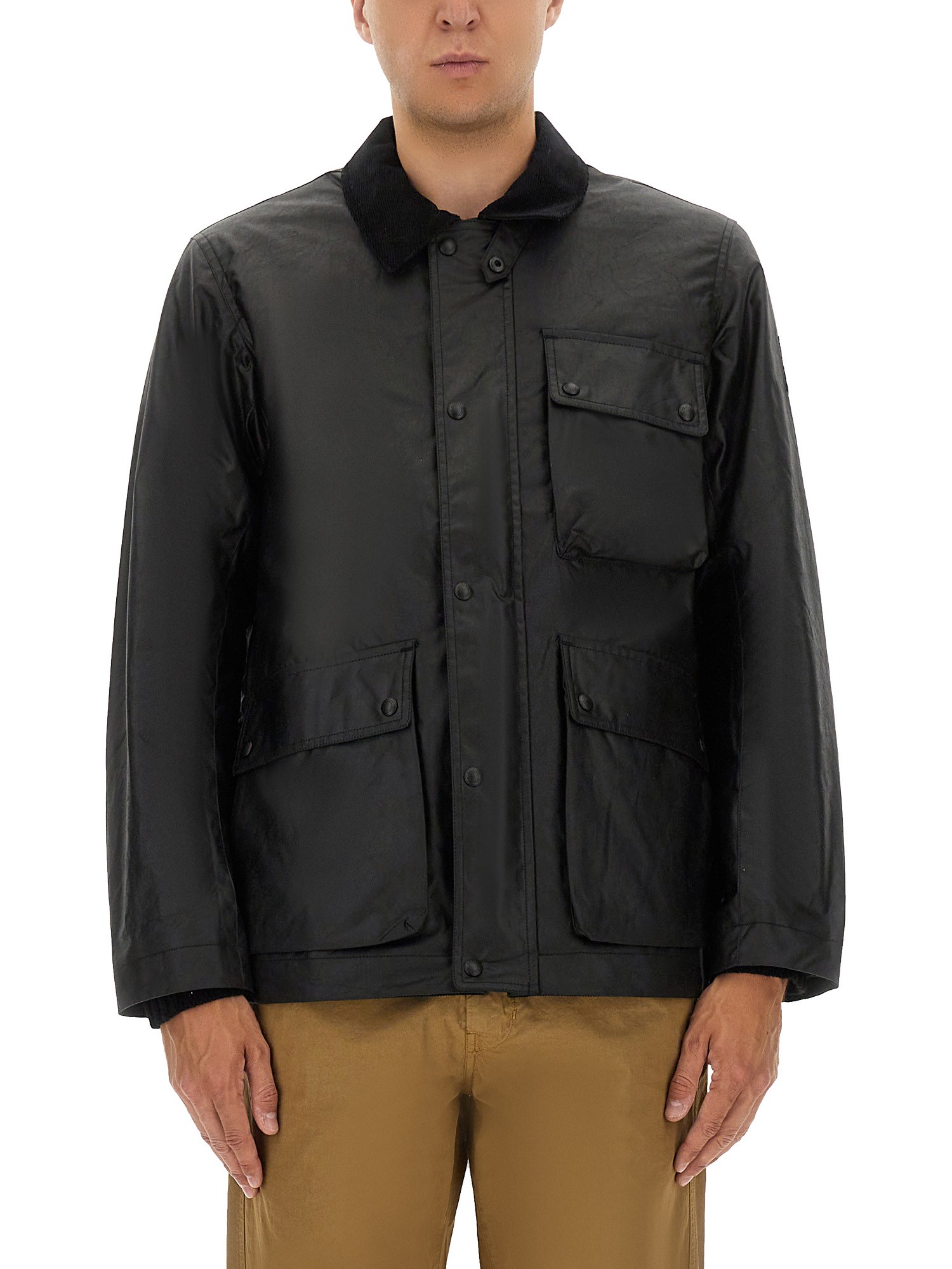 Belstaff Mens Black Incline Corduroy-collar Waxed-cotton Jacket In Black