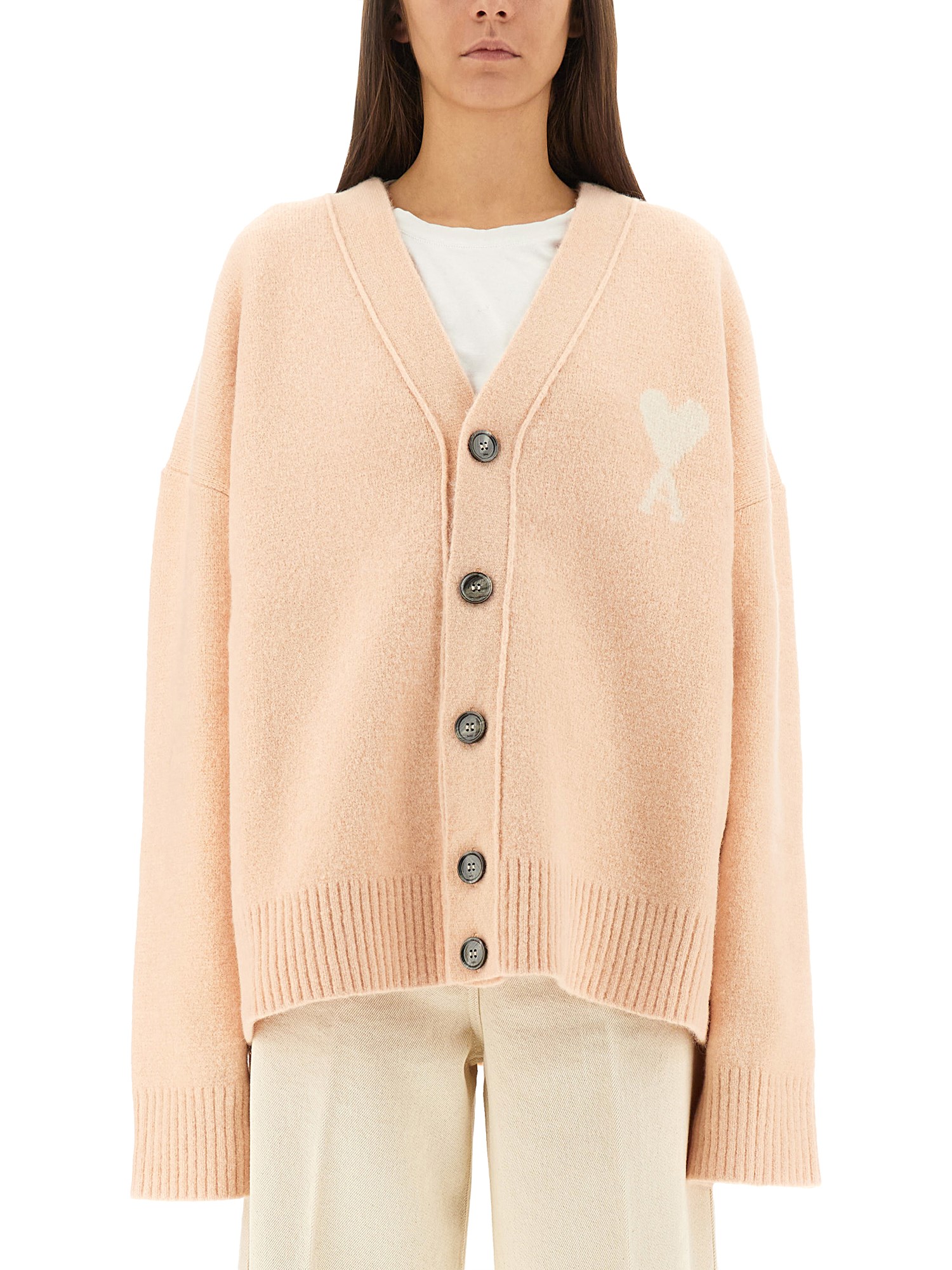 Ami Alexandre Mattiussi Ami De Coeur Cardigan In Neutral