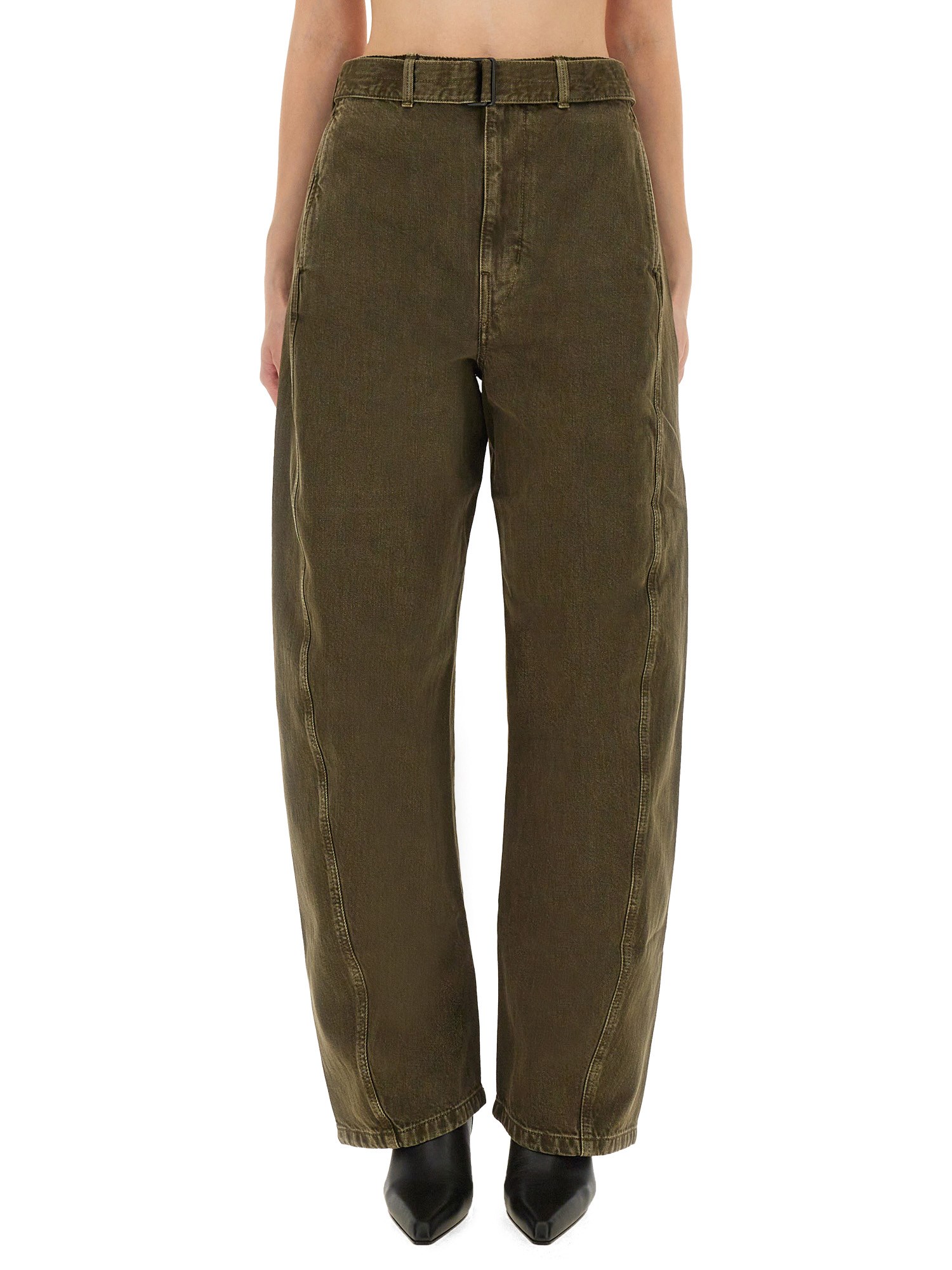 Lemaire Trousers Wide Leg Belt Loops In Green