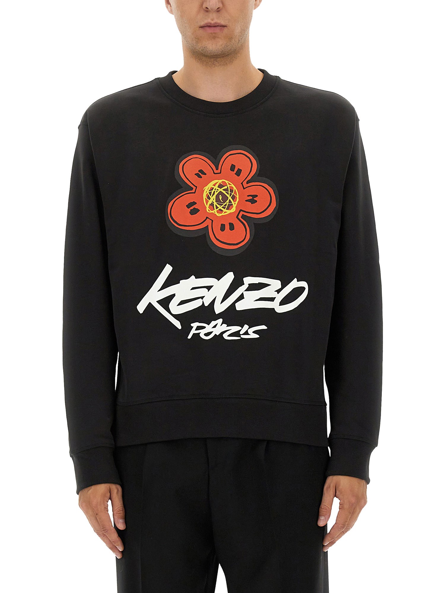 Kenzo Bold Floral Graphic Sweatshirt With Signature Logo In Black