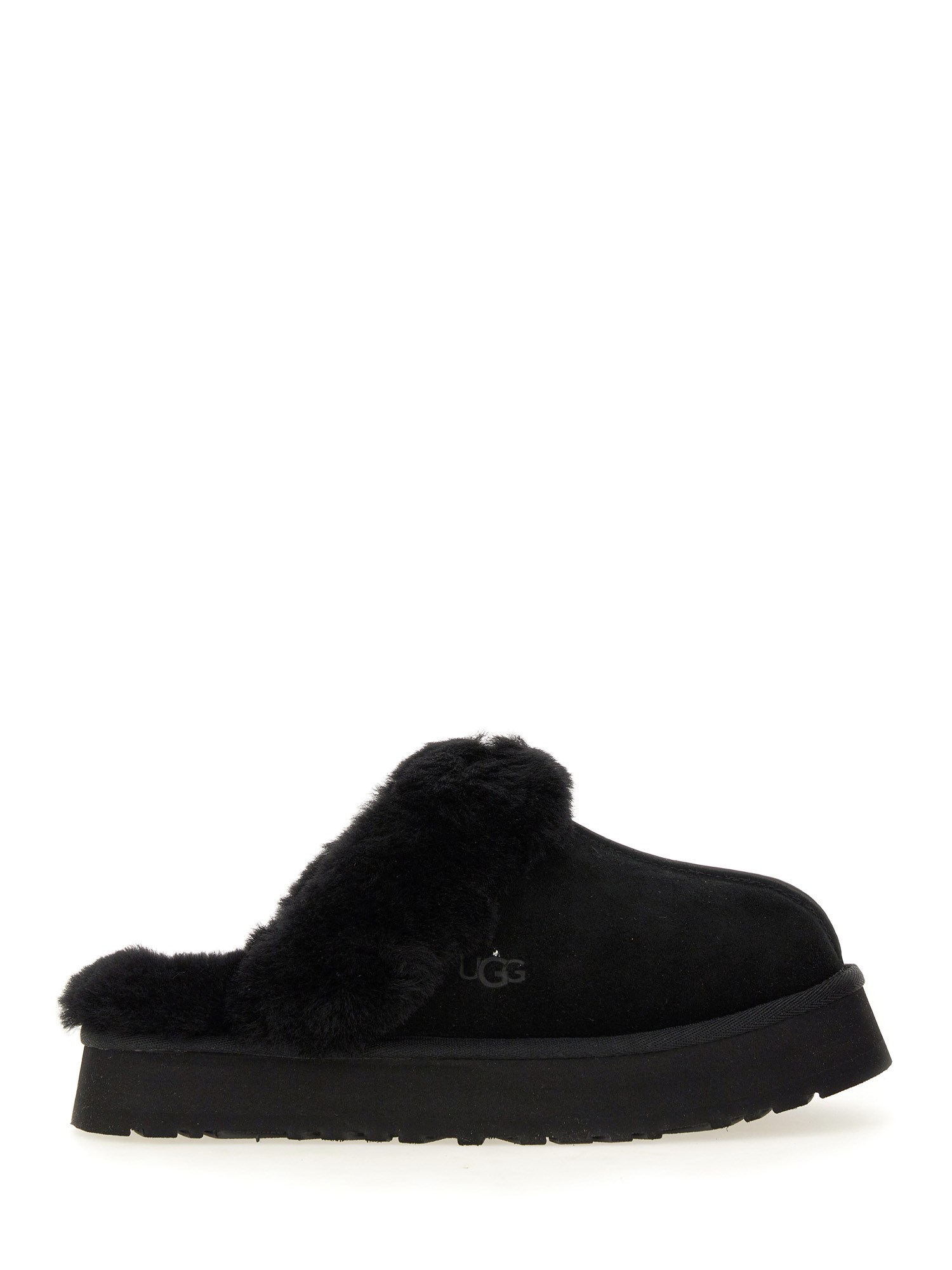 Ugg Disquette Sheepskin Platform Slippers In Black
