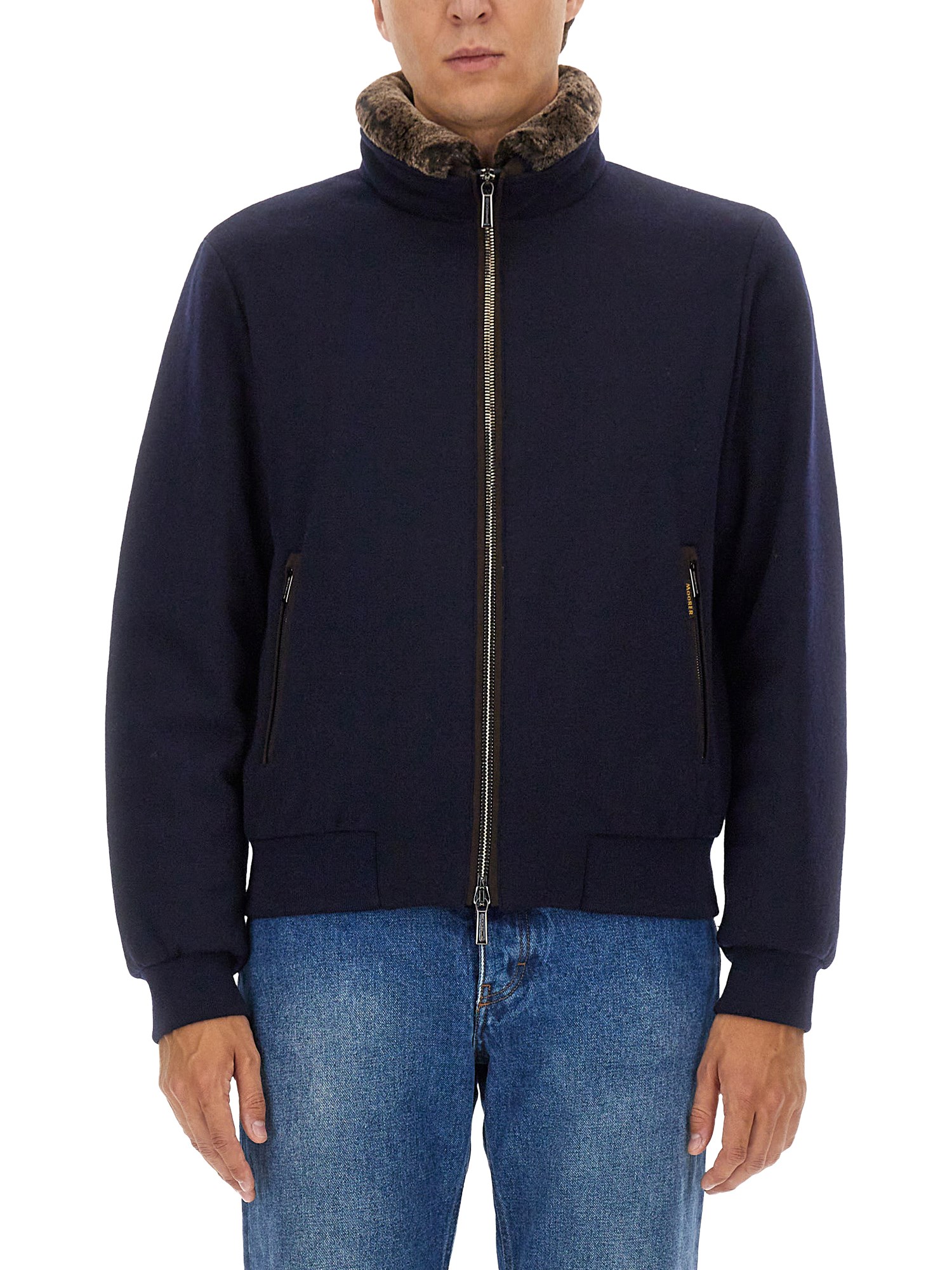Moorer Padded Fleece Zip-up Jacket With Detachable Faux-fur Collar In Blue