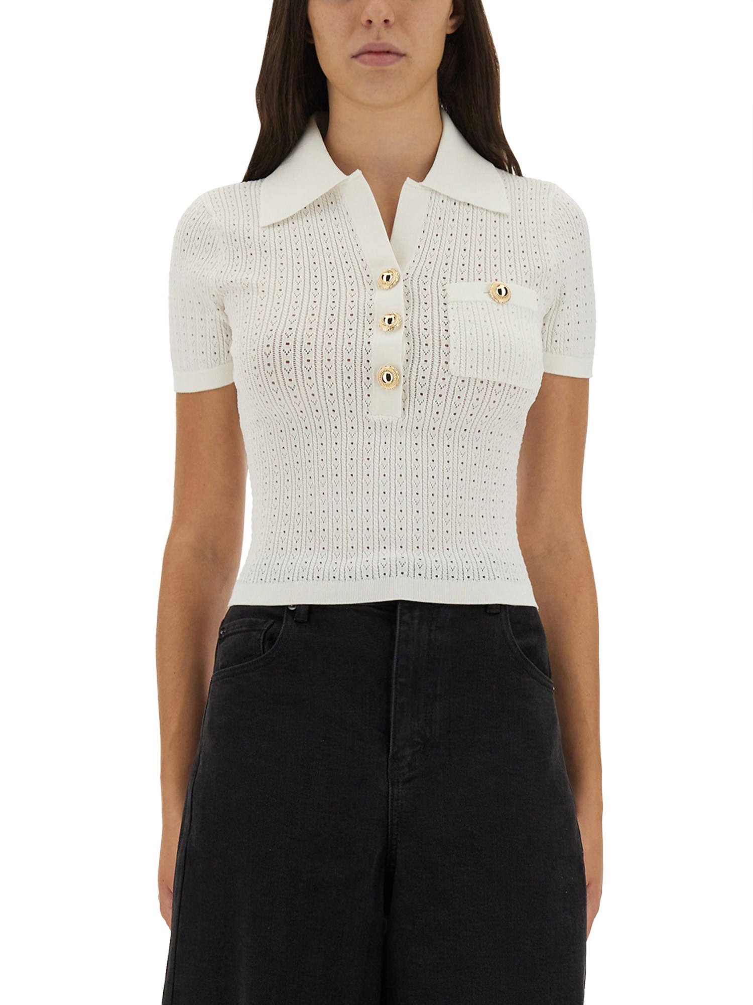 Self-portrait Viscose Blend Pointelle Knit Top In White
