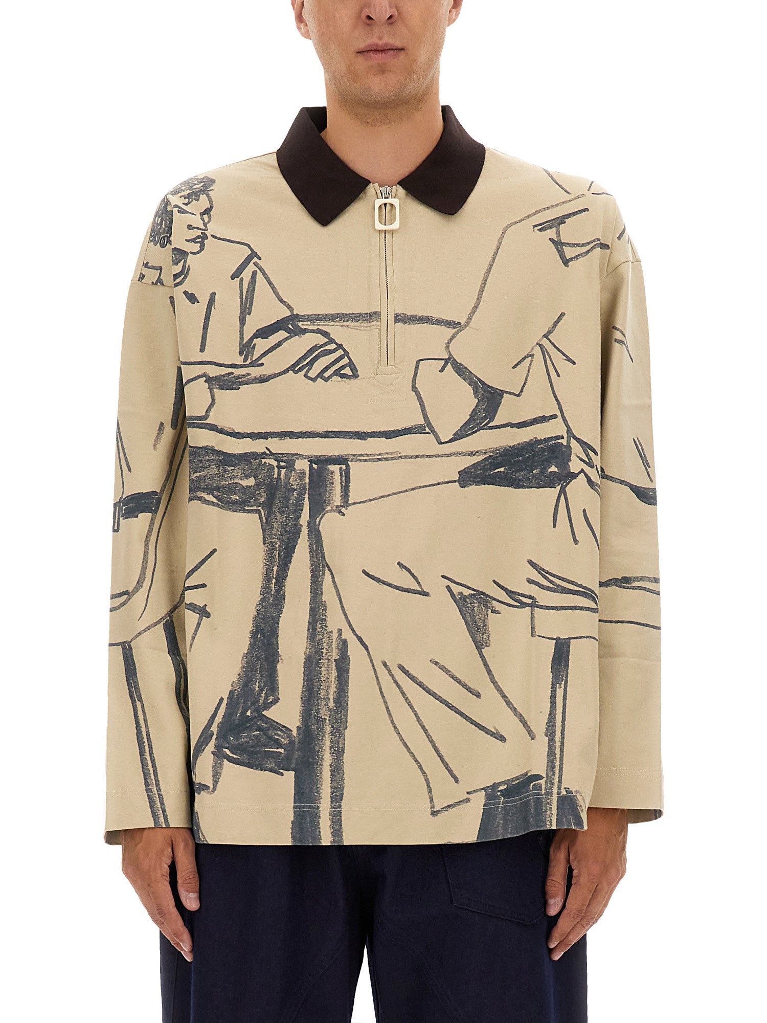 Jw Anderson Mens Nougat Embroidered-logo Graphic-pattern Cotton-jersey Polo Shirt Xl In Neutral