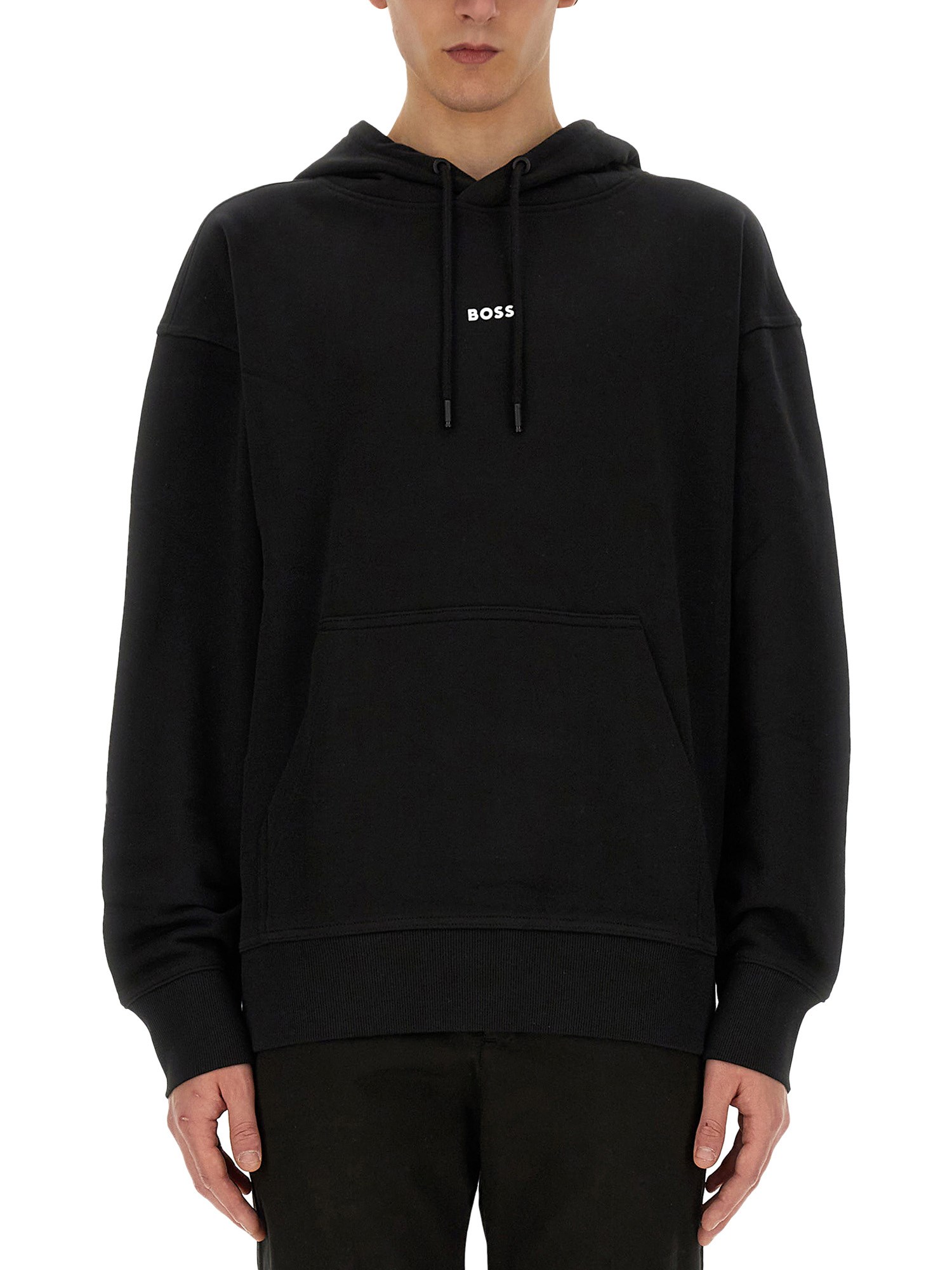 Hugo Boss Cotton-terry Hoodie With Contrast Logo In Black
