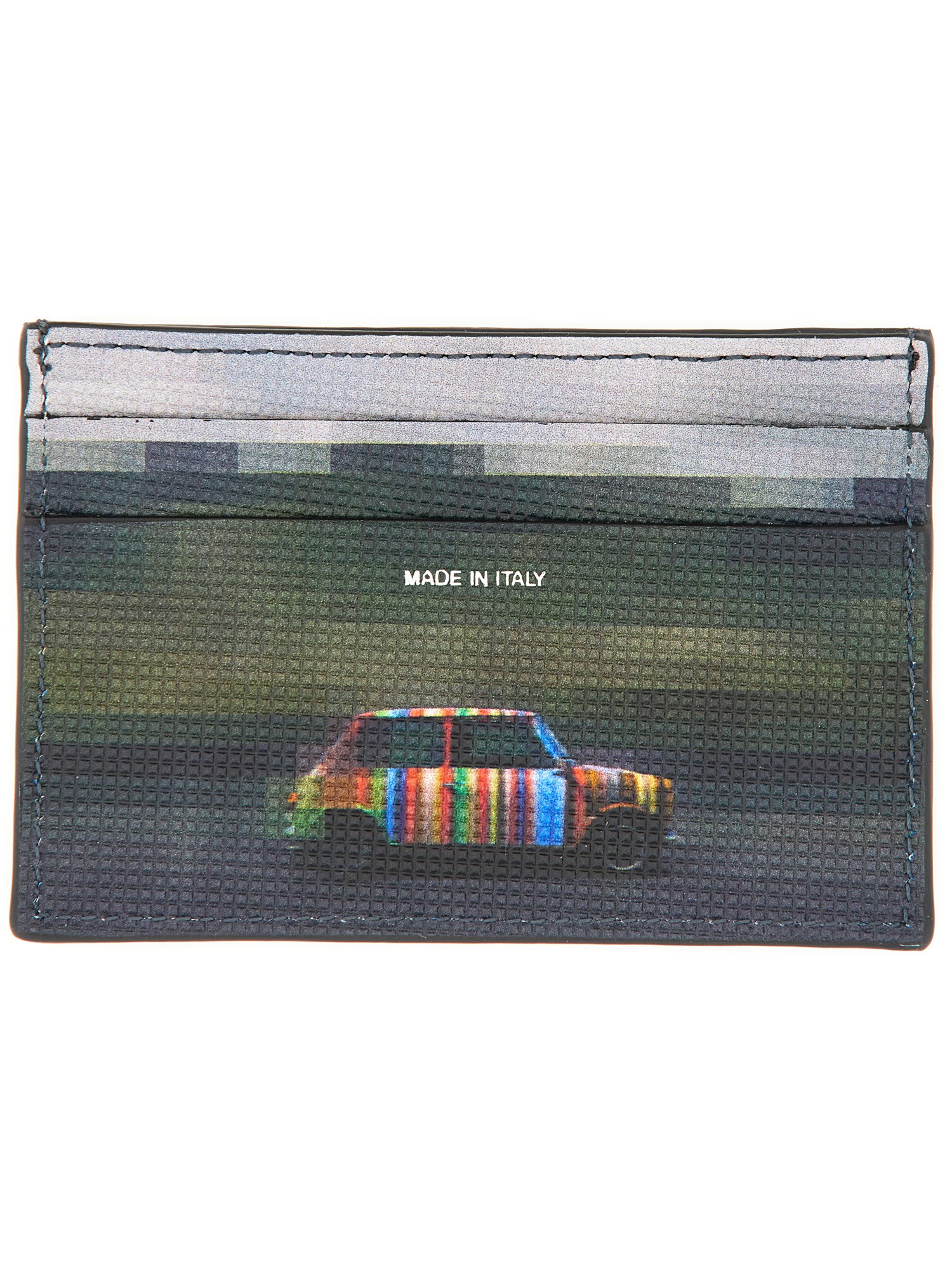 Paul Smith Black Leather 'pixelated Mini' Card Holder In Gray