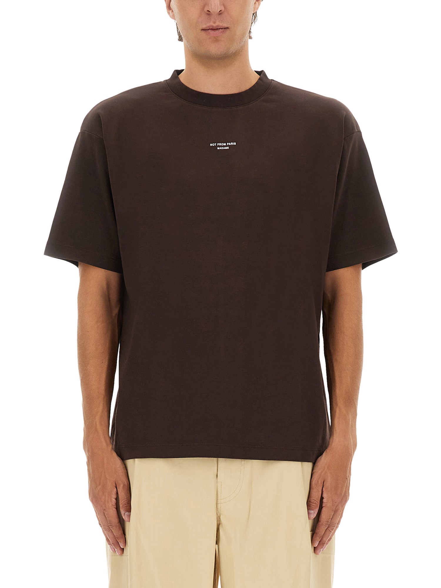 Drôle De Monsieur Crew Neck Short Sleeve Straight Hem T-shirt In Brown