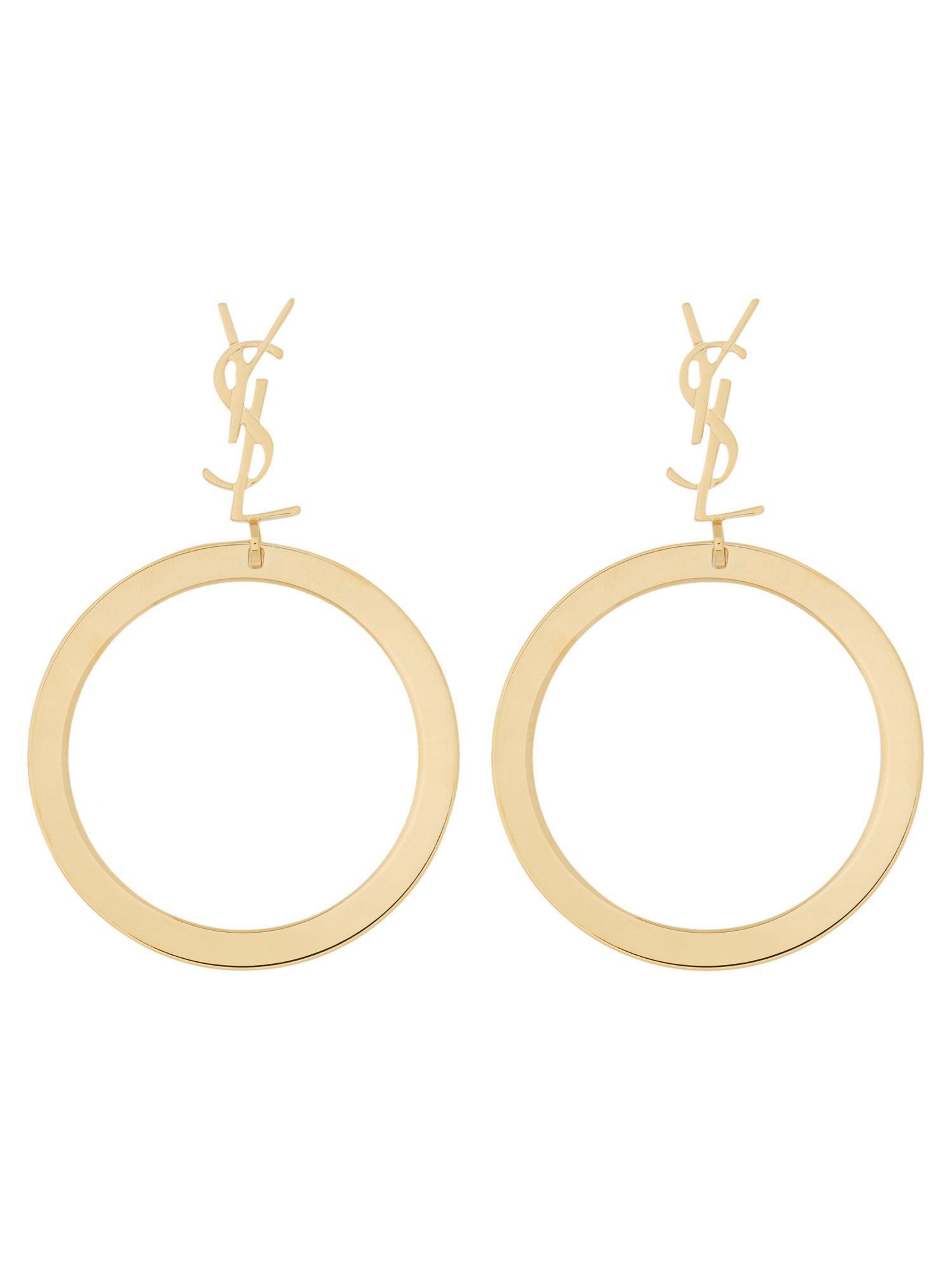 Saint Laurent Cassandre Pendant Hoop Earrings In Gold