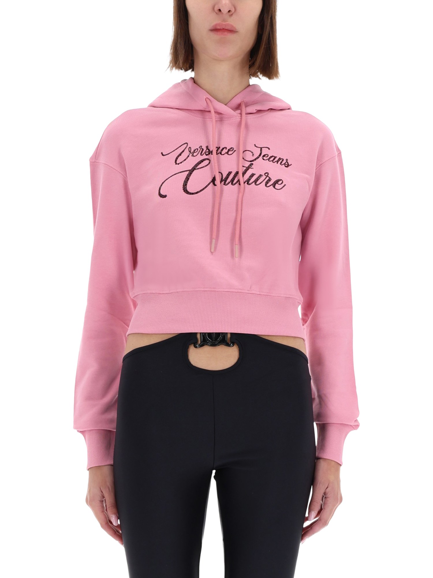 Versace Jeans Couture Cropped Sweatshirt With Logo In Pink