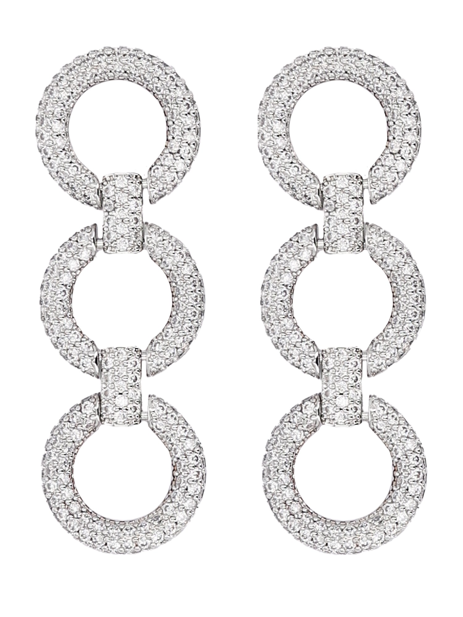 Self-portrait Crystal Link Three-tiered Earrings In Silver