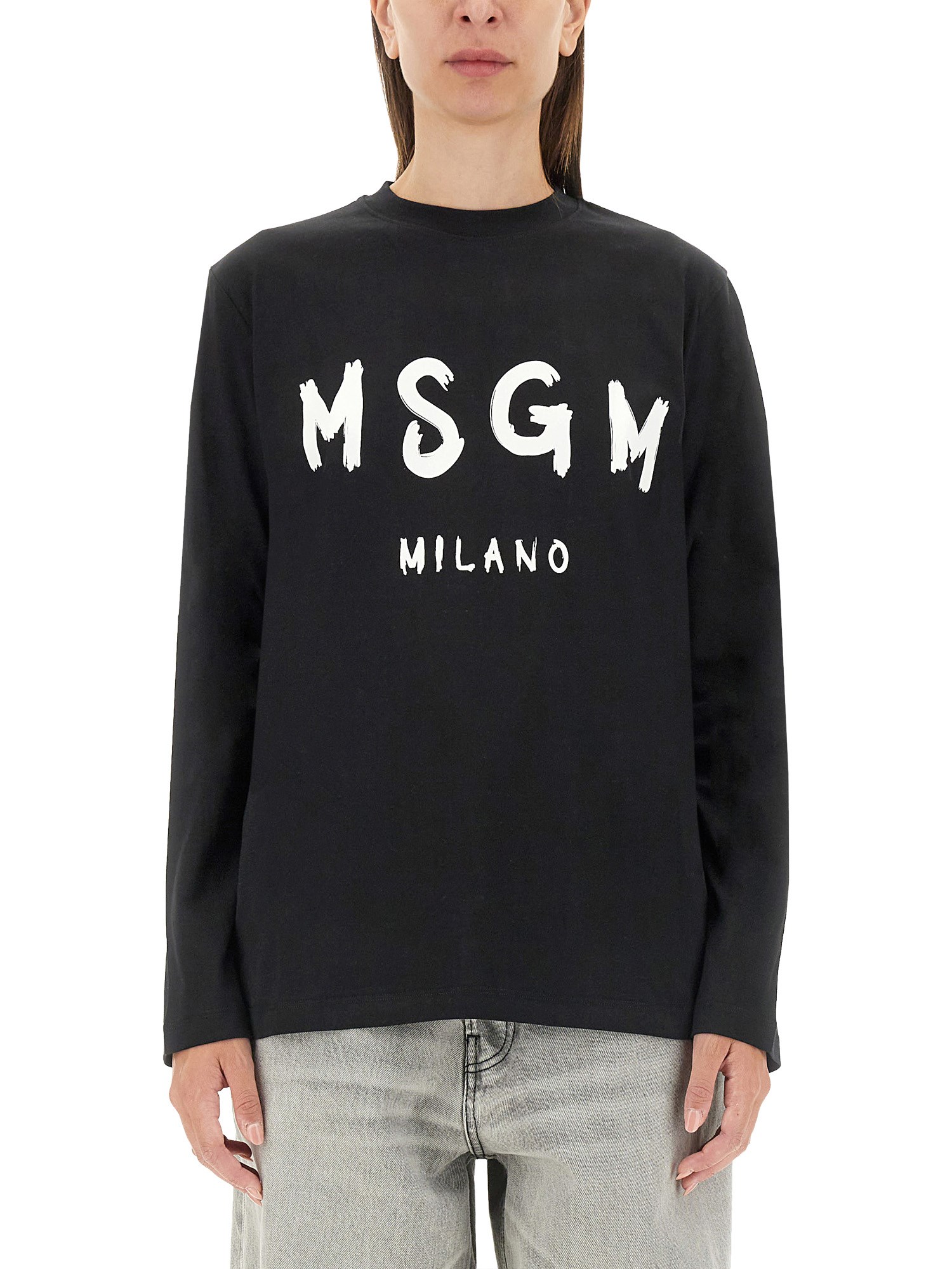 Msgm T-shirt With Brushed Logo In Black