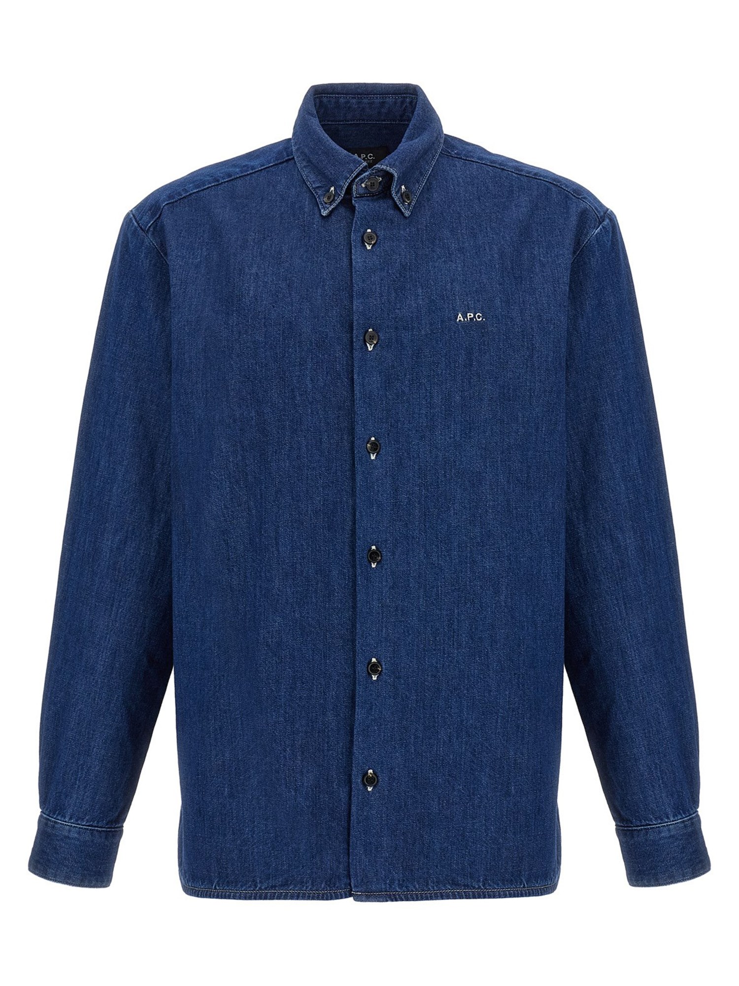 Apc A.p.c. Button-down Denim Shirt With Logo Detail In Blue