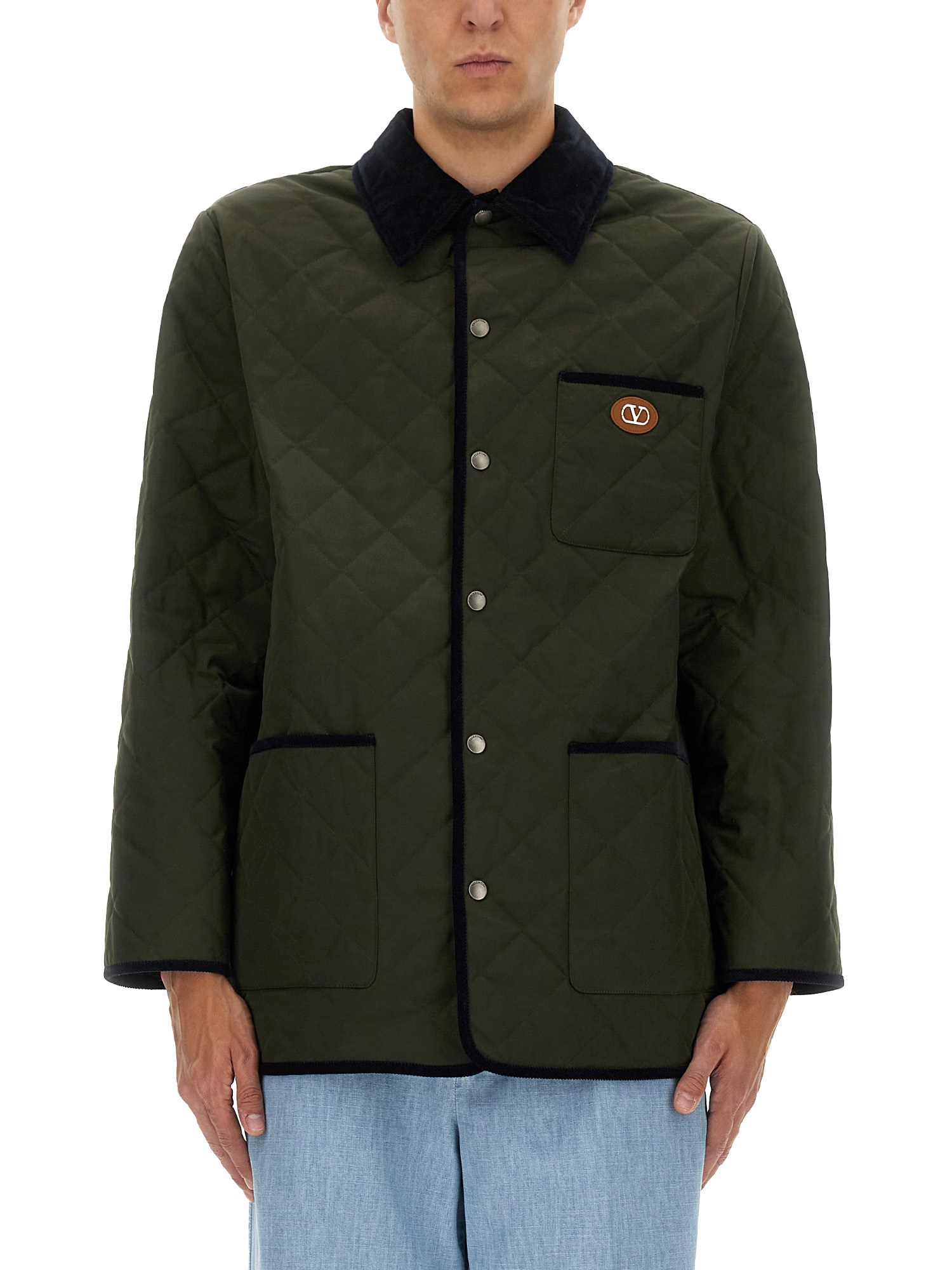 Valentino Garavani Olive Quilted Jacket With Vlogo Patch In Green