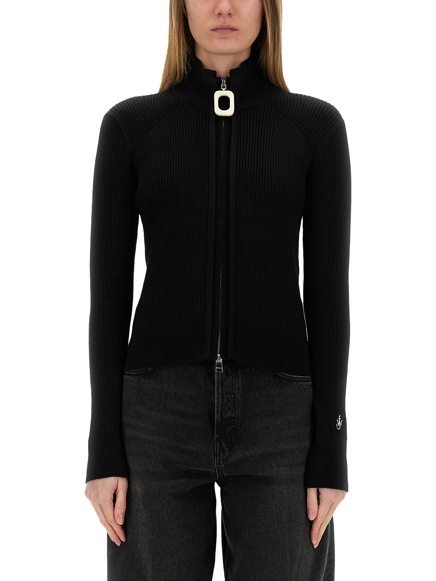 Jw Anderson Fitted Cardigan With Zipper In Black