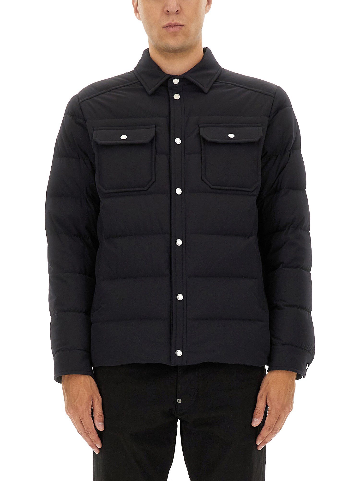 Moorer Overshirt With Quilted Design And Front Pockets In Black