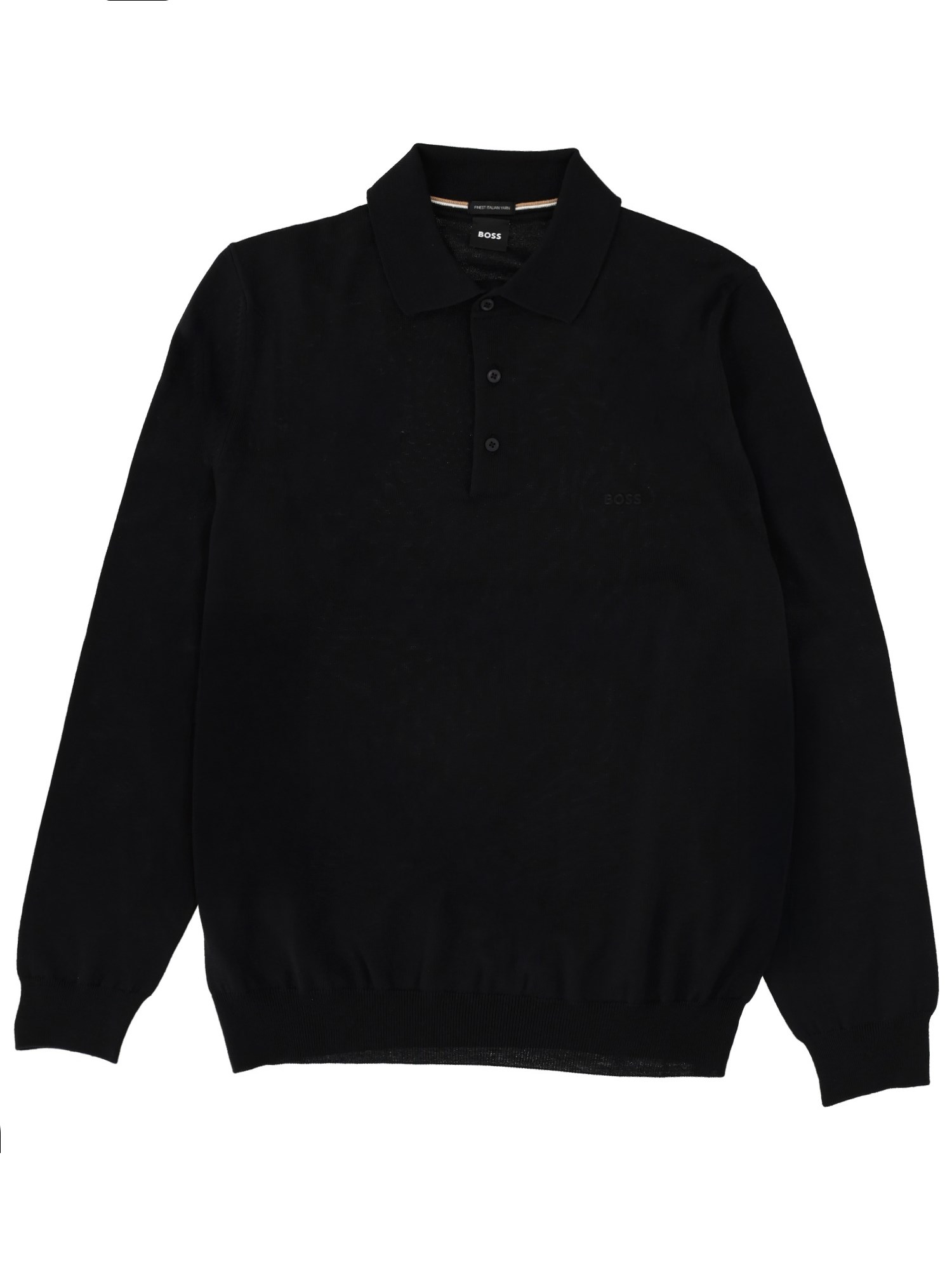Hugo Boss Polo Collar Knit Sweater With Ribbed Cuffs In Black