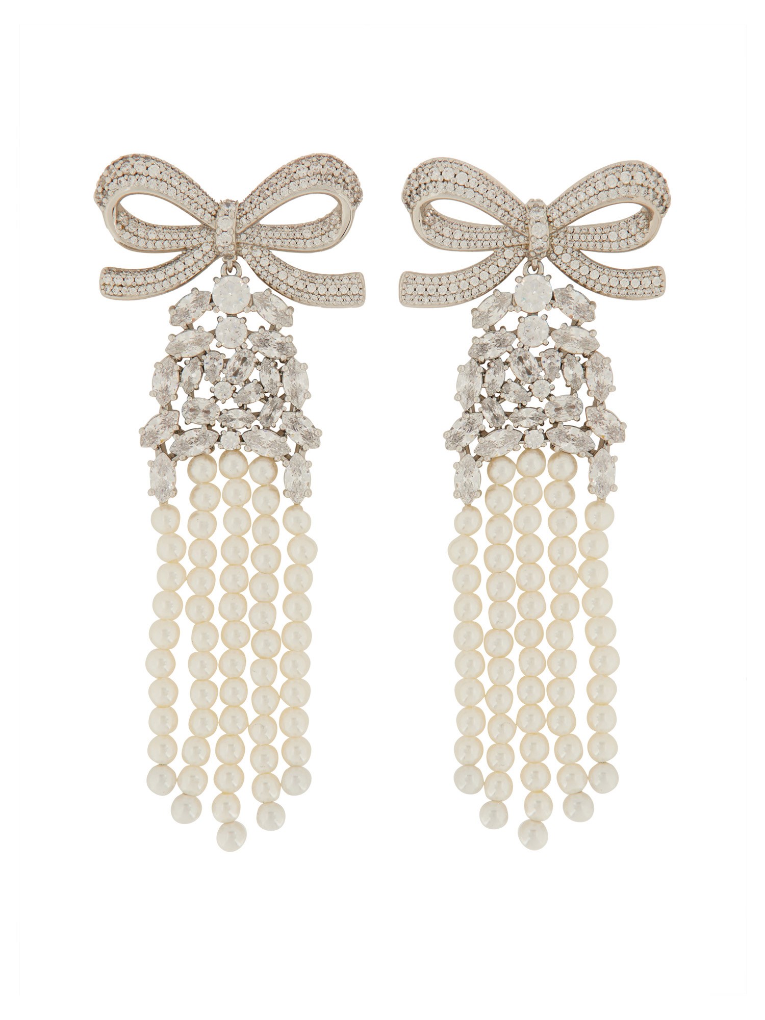 Self-portrait Drop Earrings With Bow In Silver