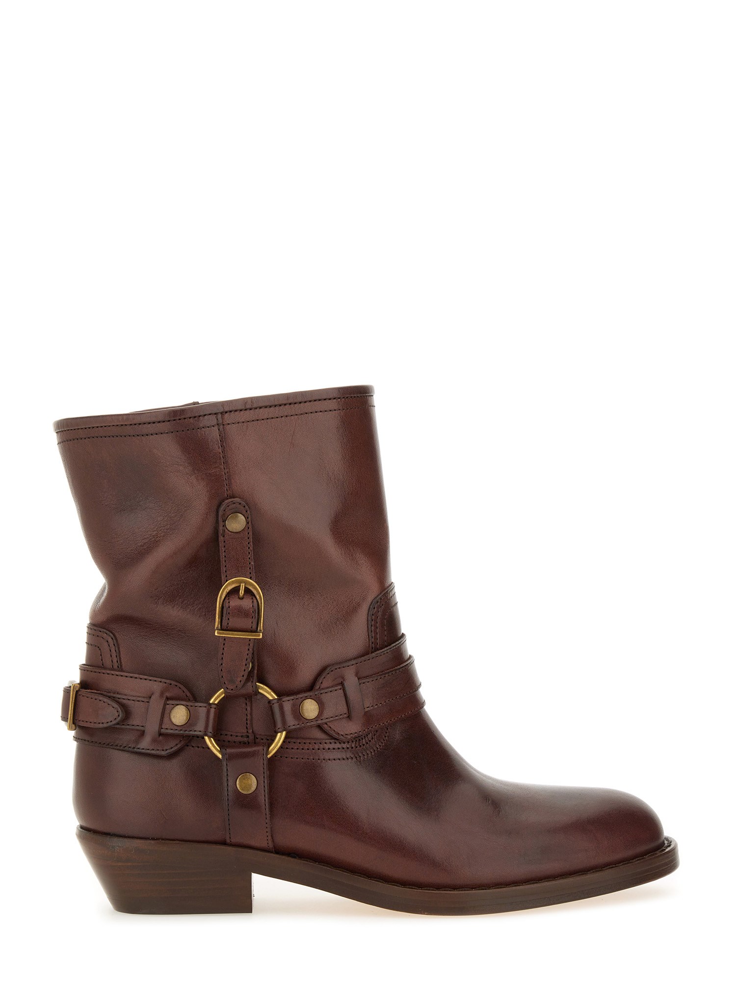 Isabel Marant Leather Buckle Ankle Boots In Brown